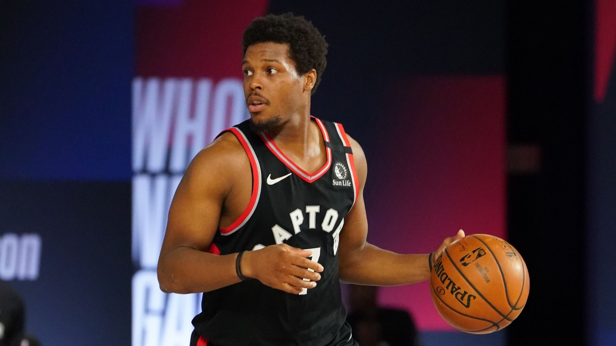 Kyle Lowry of the Toronto Raptors handles the ball against the Boston Celtics during Round Two, Game Six of the Eastern Conference Semifinals