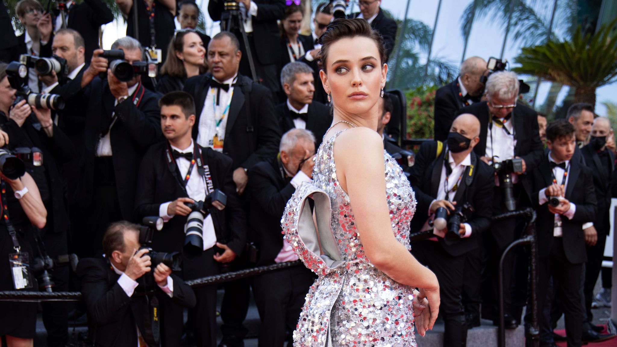 Katherine Langford poses for photographers upon arrival at the opening ceremony and the premiere of the film &#39;Final Cut&#39; at the 75th international film festival, Cannes, southern France, Tuesday, May 17, 2022. (Photo by Vianney Le Caer/Invision/AP)