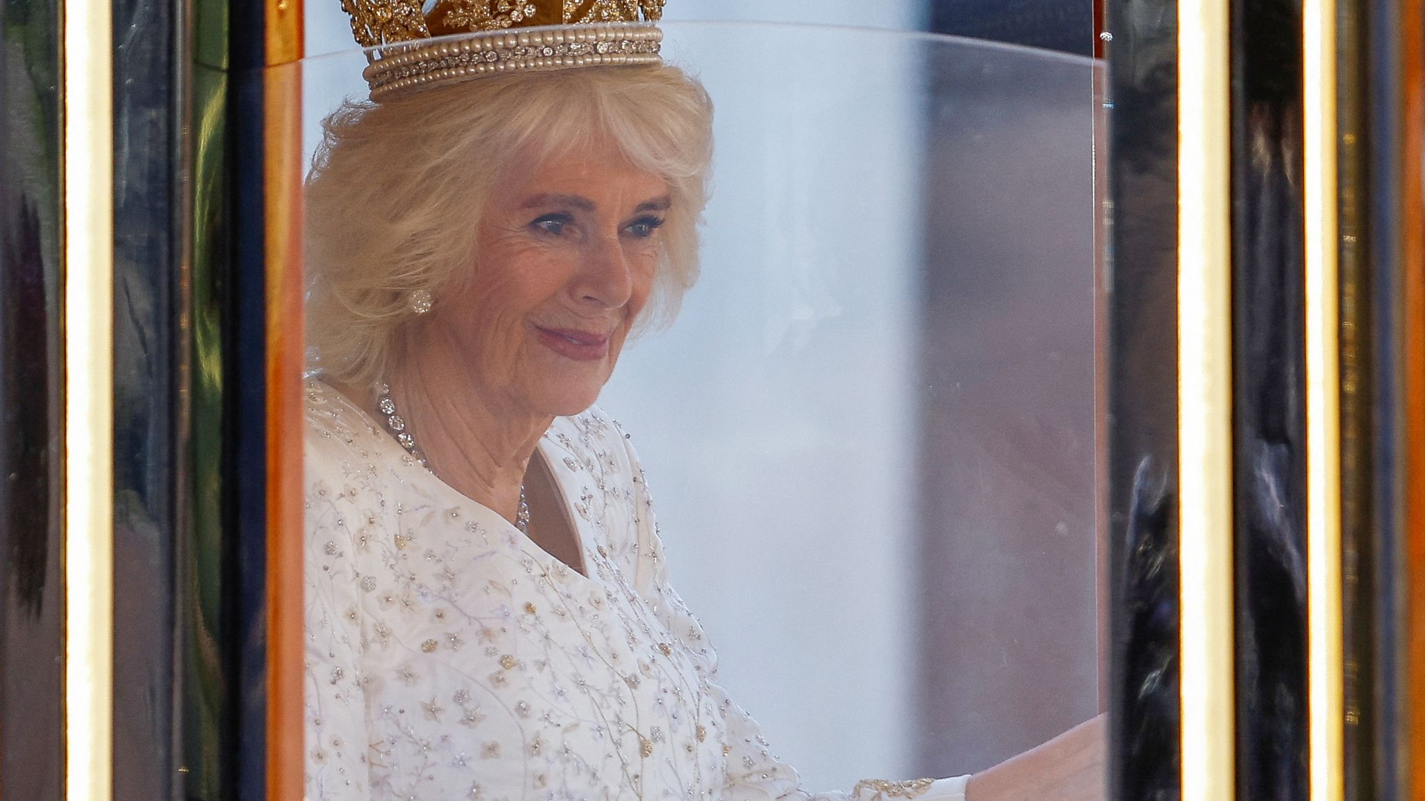 Britain&#39;s Queen Camilla leaves Buckingham Palace for the State Opening of Parliament at the Houses of Parliament, in London, Britain, November 7, 2023. REUTERS/Peter Nicholls..