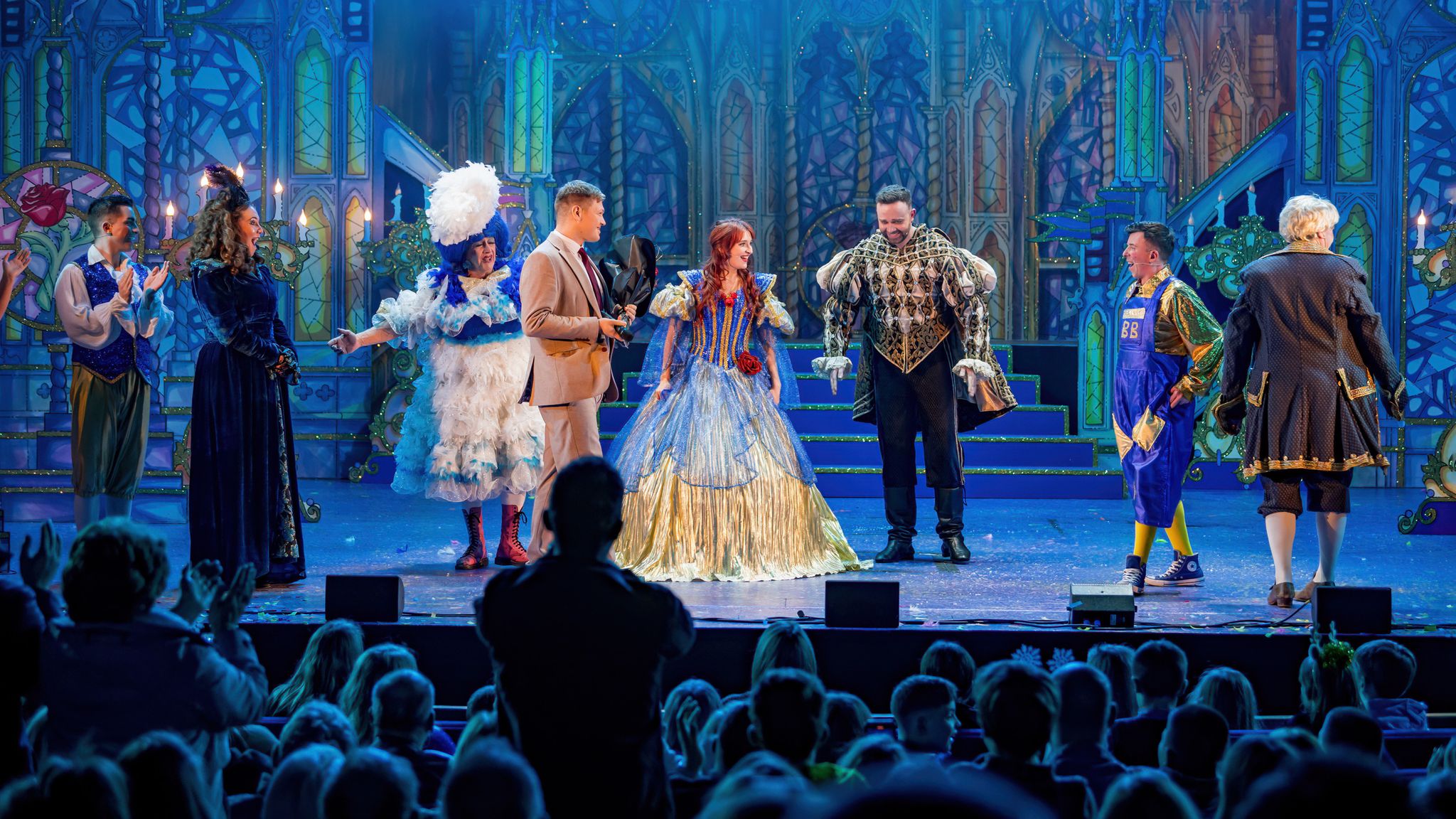 Lee Johnstone (30) proposes to Lee Samuel (37) at finale of opening weekend performance of &#39;Beauty and the Beast&#39; at Beacon Arts Centre, Greenock..&#39;Beauty and the Beast&#39; marks Samuel&#39;s 9th year of panto at the Greenock venue, playing Boabby Blumenthal in this year&#39;s in-house production. Pic: Beacon Arts Centre/Christopher Bowen