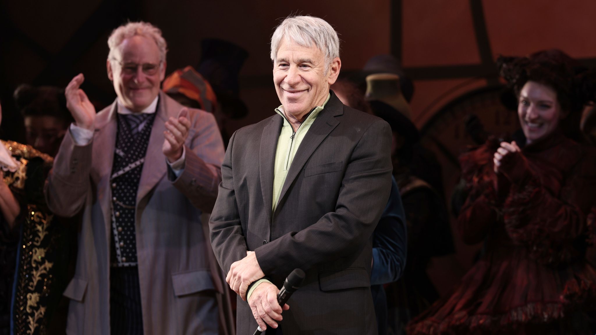 Stephen Schwartz participates in the curtain call during the 20th anniversary performance of "Wicked" on Monday, Oct. 30, 2023, at Gershwin Theater in New York. (Photo by CJ Rivera/Invision/AP)