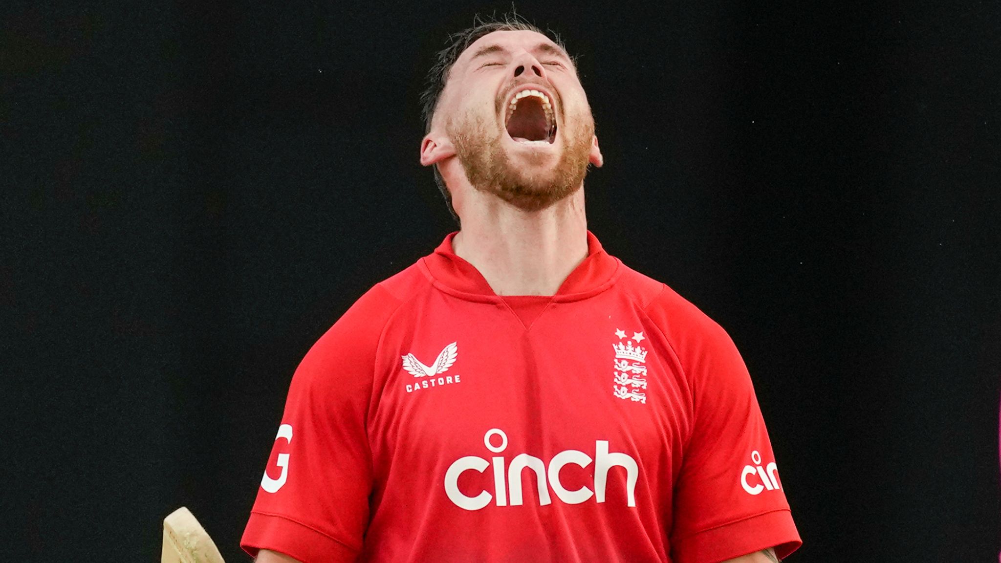 England&#39;s Phil Salt celebrates century on Trinidad (Associated Press)