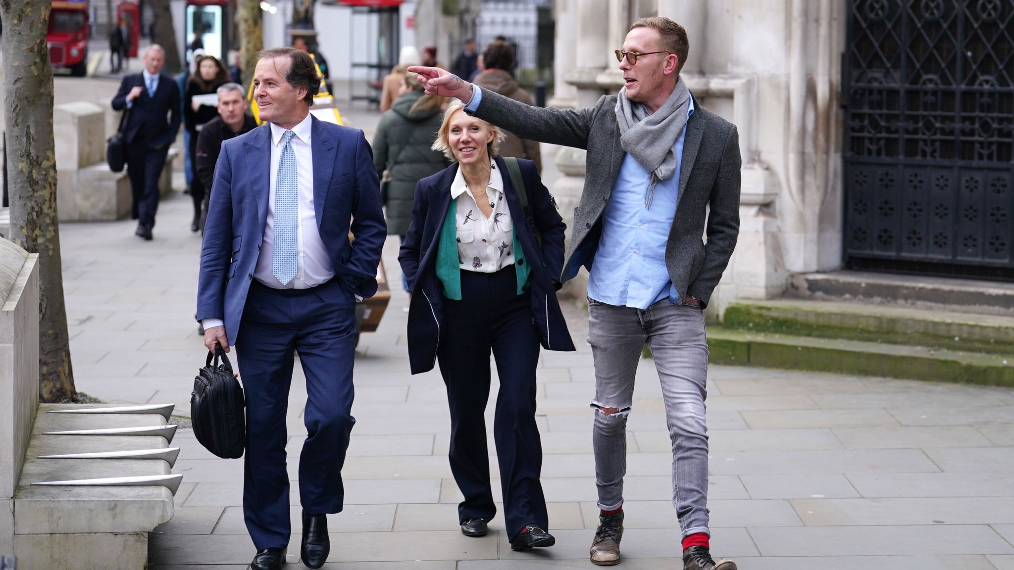 Laurence Fox (right) leaving the the Royal Courts Of Justice. Pic:PA