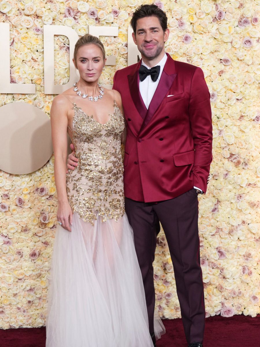 Emily Blunt, left, and John Krasinski arrive at the 81st Golden Globe Awards on Sunday, Jan. 7, 2024, at the Beverly Hilton in Beverly Hills, Calif. (Photo by Jordan Strauss/Invision/AP)