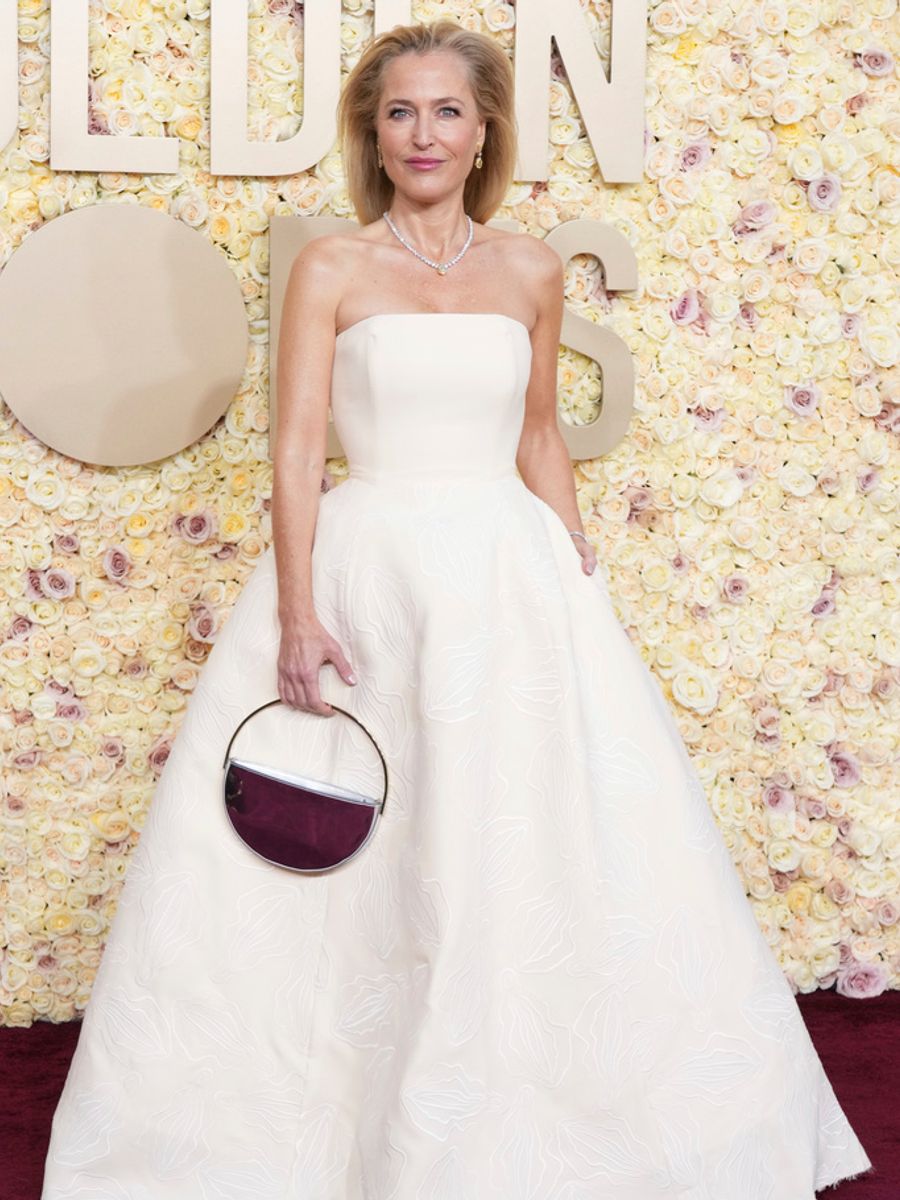 Gillian Anderson arrives at the 81st Golden Globe Awards on Sunday, Jan. 7, 2024, at the Beverly Hilton in Beverly Hills, Calif. (Photo by Jordan Strauss/Invision/AP)