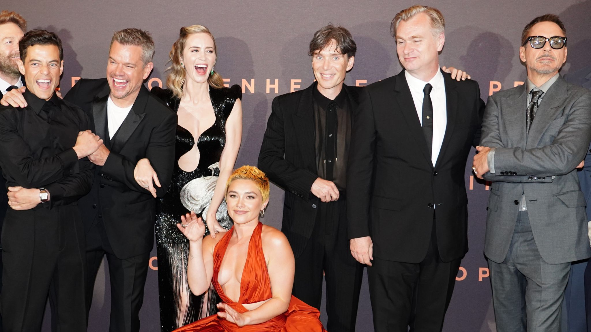 (left to right) Rami Malek, Matt Damon, Emily Blunt,Florence Pugh and Cillian Murphy attend the UK premiere of Oppenheimer, at the Odeon Luxe, Leicester Square in London. Picture date: Thursday July 13, 2023.