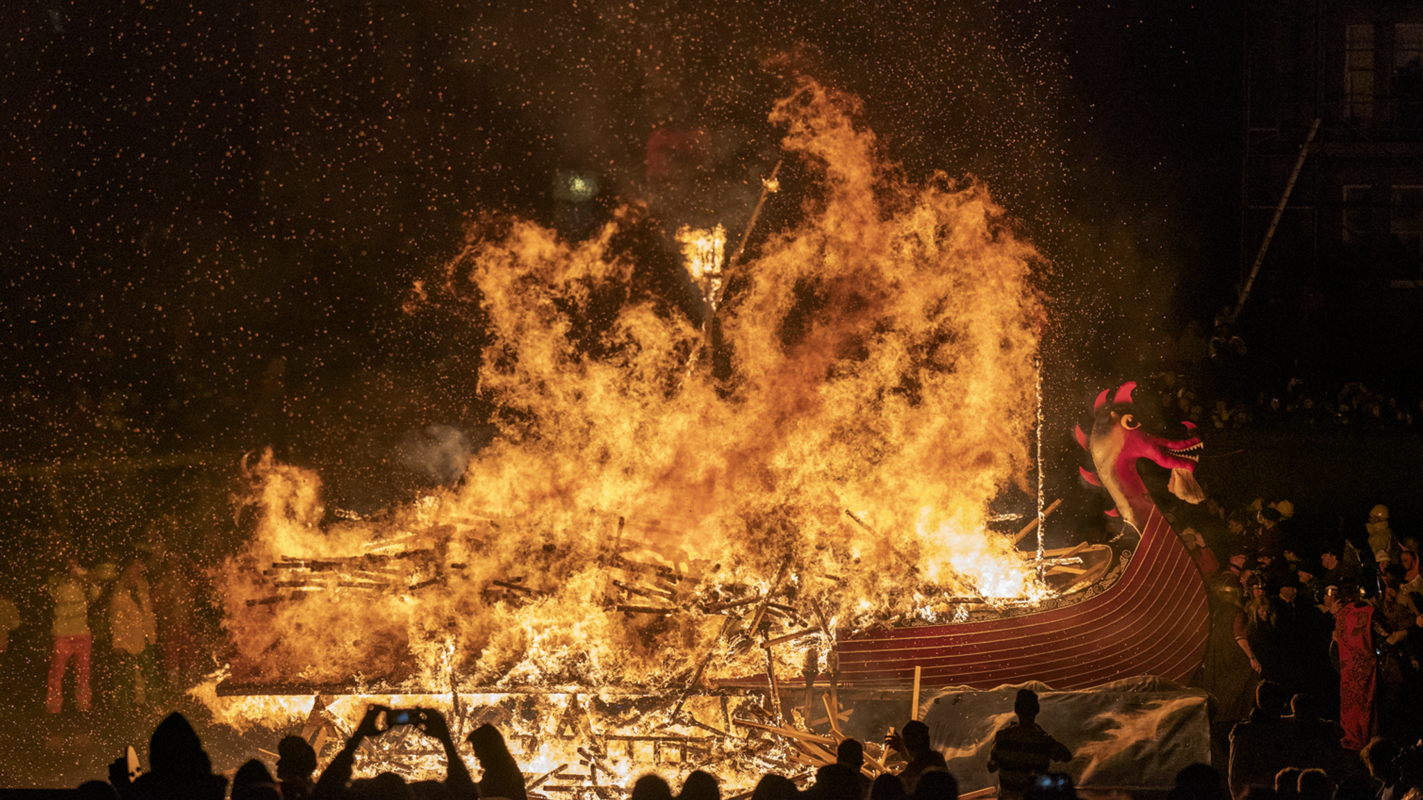 The Jarl Squad set light to the galley in Lerwick on the Shetland Isles during the Up Helly Aa fire festival. Originating in the 1880s, the festival celebrates Shetland&#39;s Norse heritage. Picture date: Tuesday January 31, 2023. 