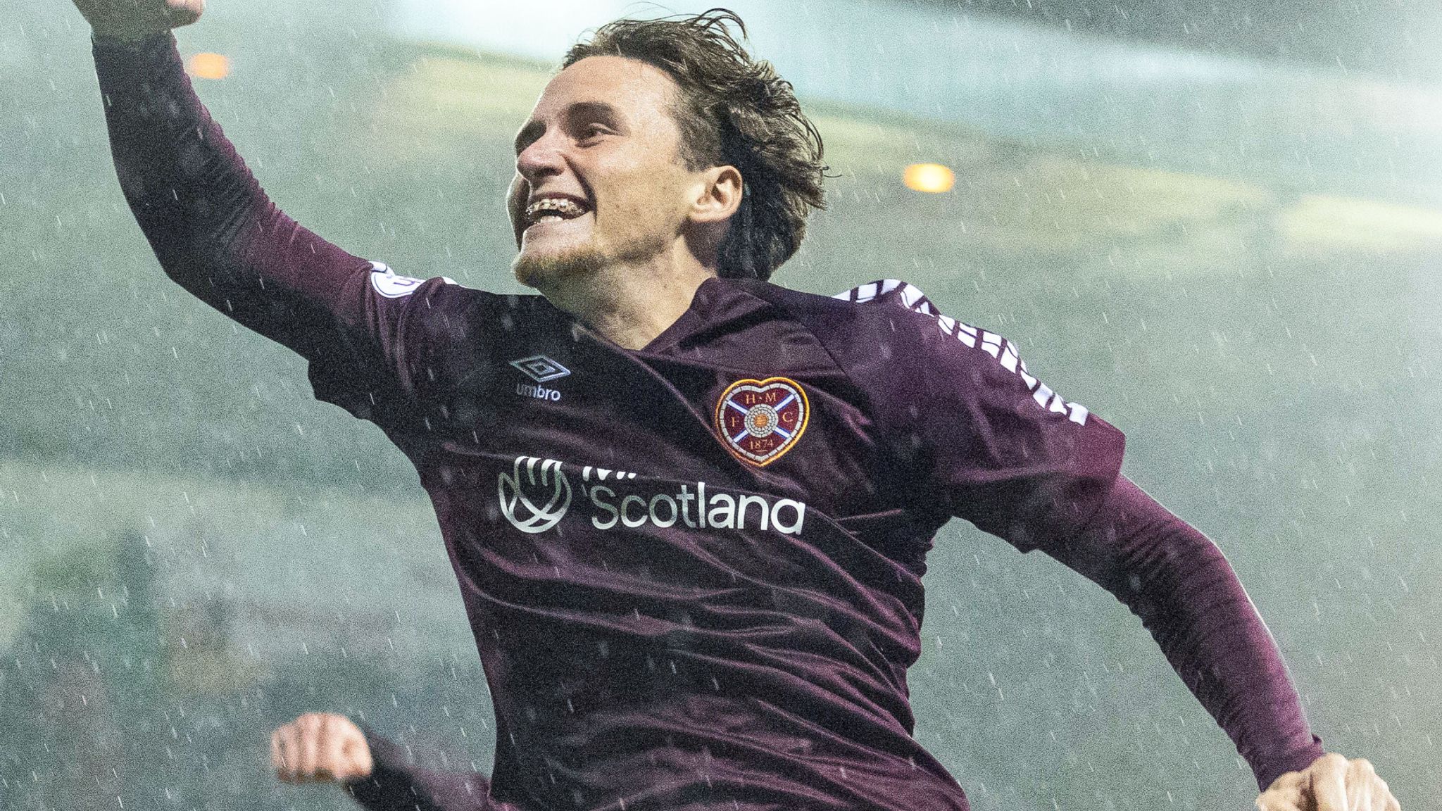 Hearts' Alex Lowry celebrates as he scores to make it 2-1 vs Kilmarnock