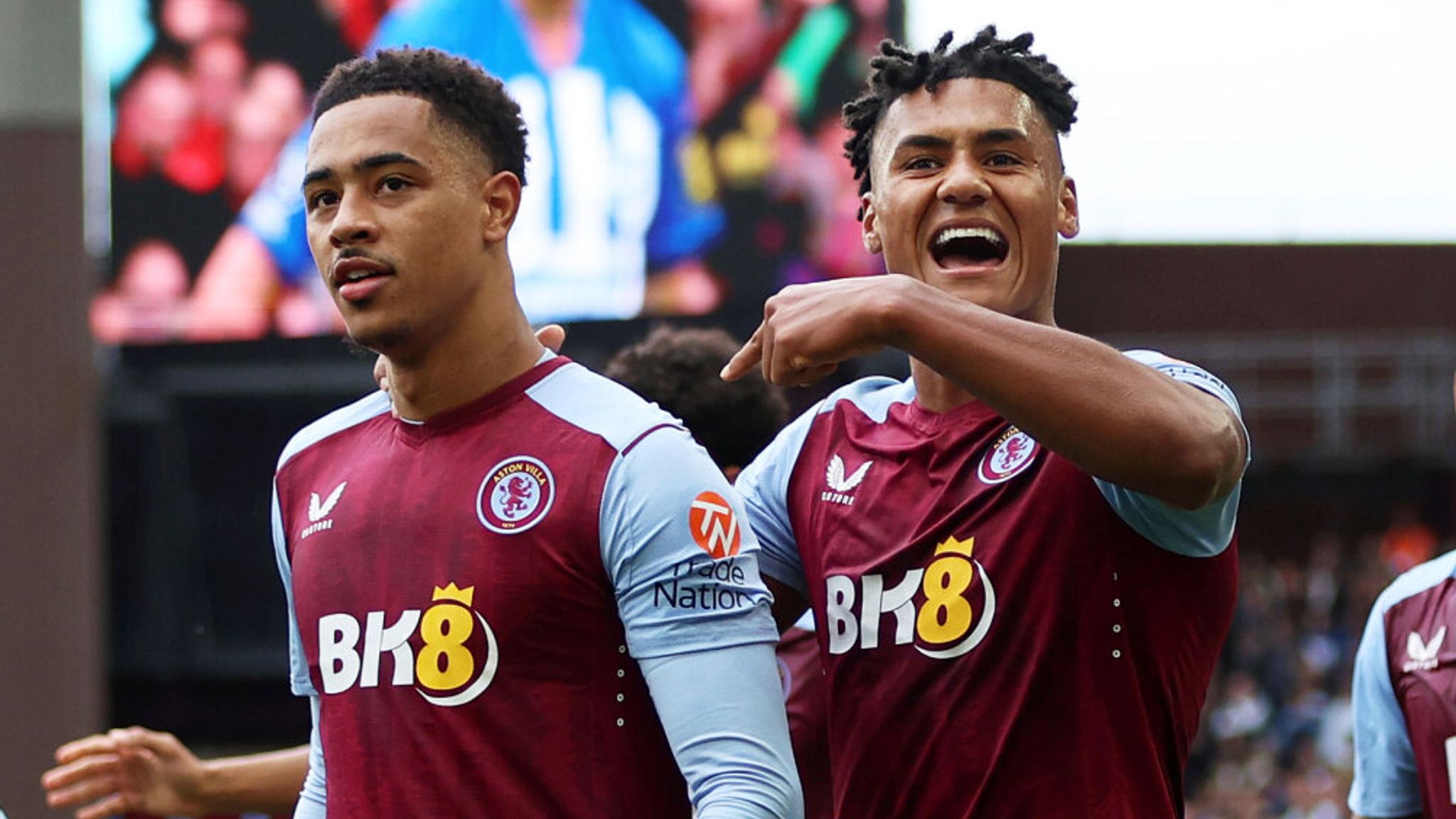 Jacob Ramsey celebrates after scoring Aston Villa's fifth goal against Brighton