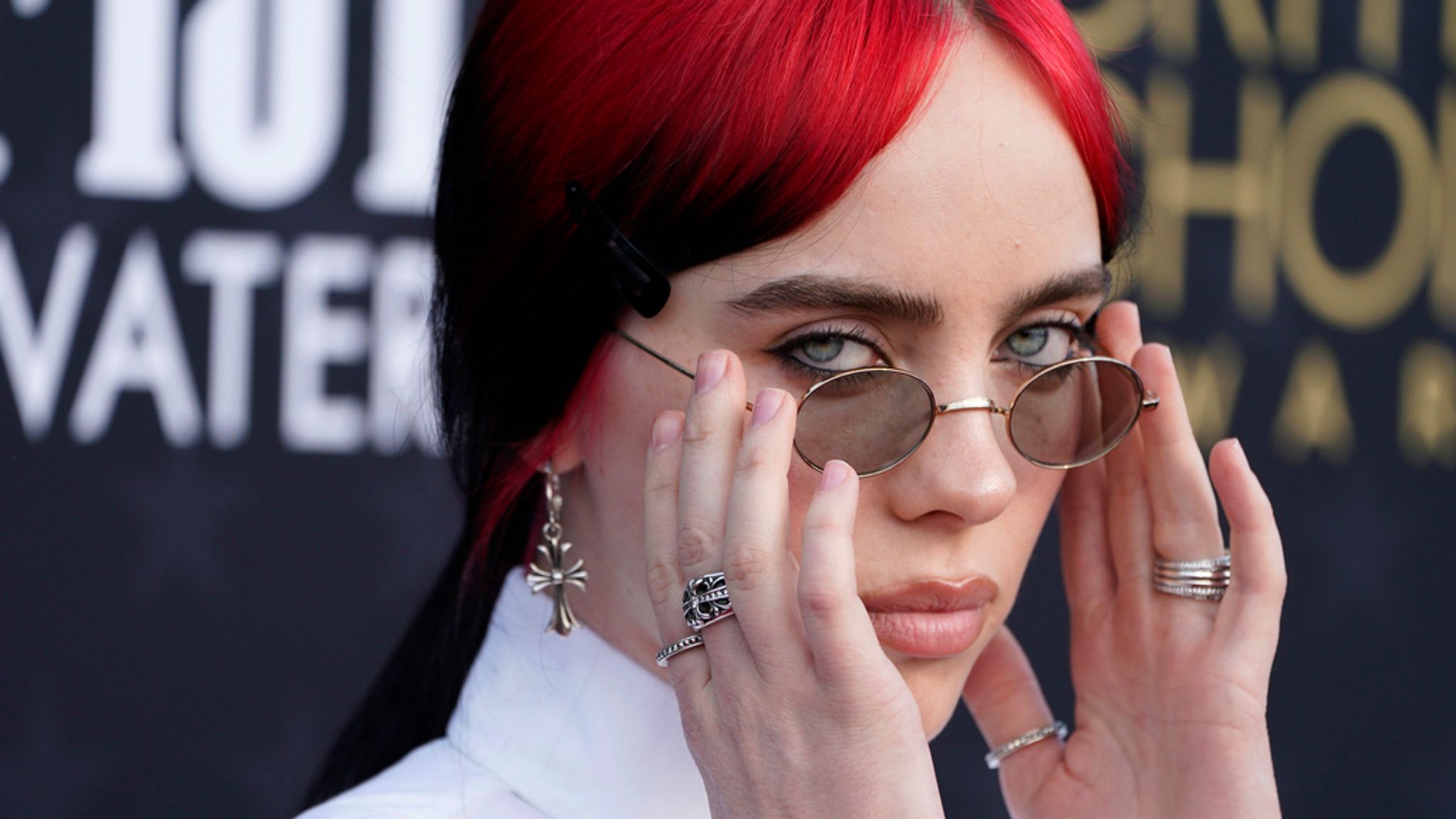 Billie Eilish arrives at the 29th Critics Choice Awards on Sunday, Jan. 14, 2024, at the Barker Hangar in Santa Monica, Calif. (Photo by Jordan Strauss/Invision/AP)