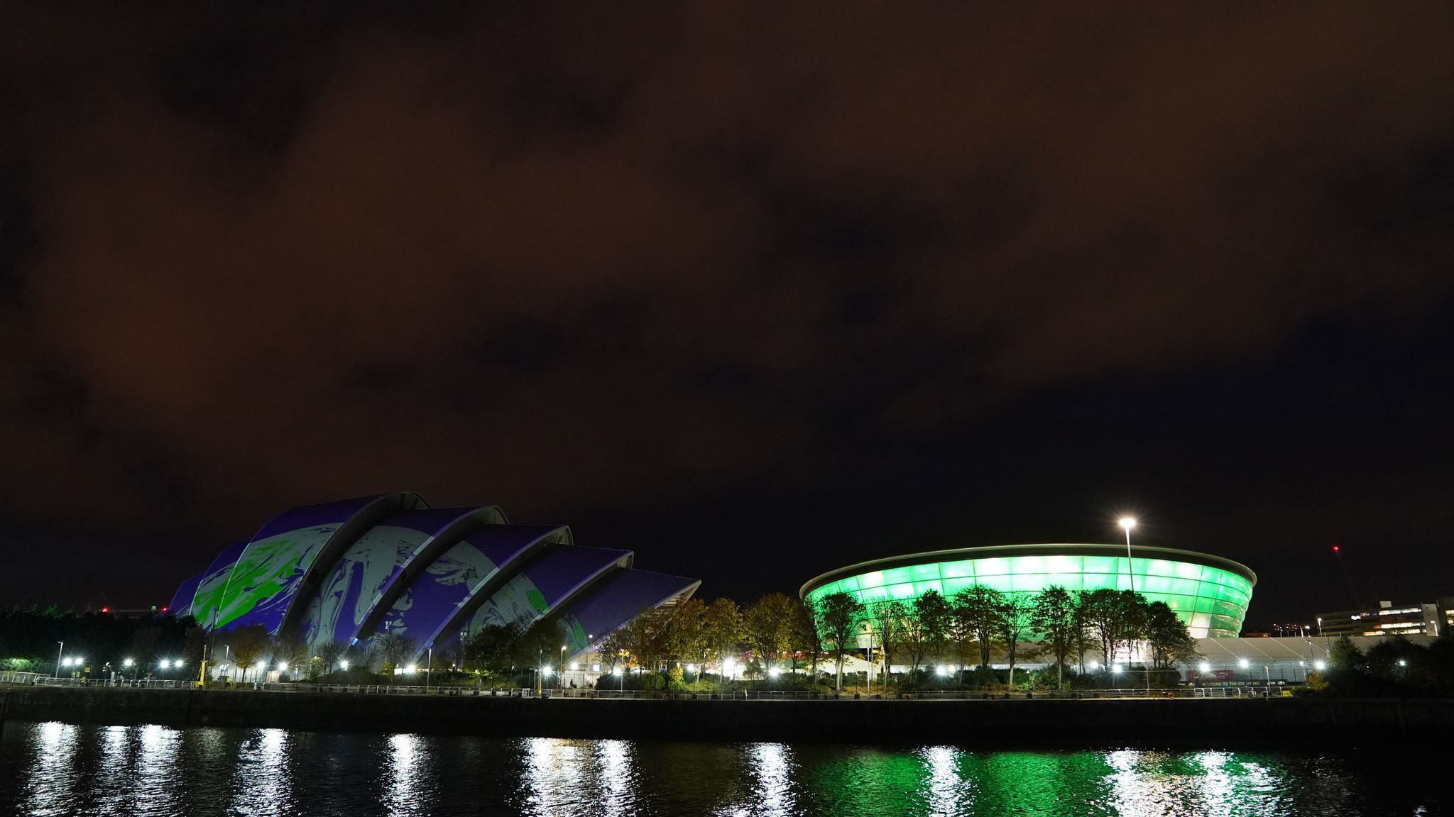 The SEC Armadillo (left) and the OVO Hydro, two of the venues for the Cop26 summit are illuminated, on the first day of the Cop26 summit in Glasgow. Picture date: Monday November 1, 2021.