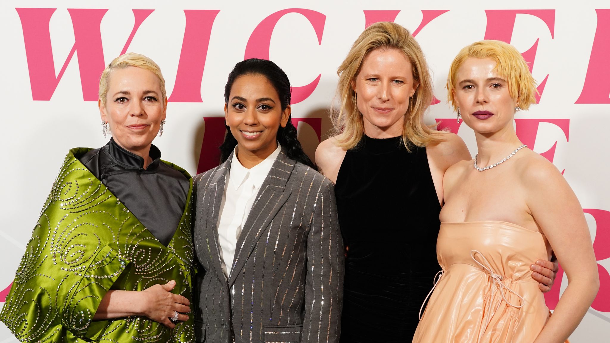 (left to right) Olivia Colman, Anjana Vasan, Thea Sharrock and Jessie Buckley attend the European premiere of Wicked Little Letters at Odeon Luxe, Leicester Square, central London. Picture date: Tuesday February 13, 2024. 