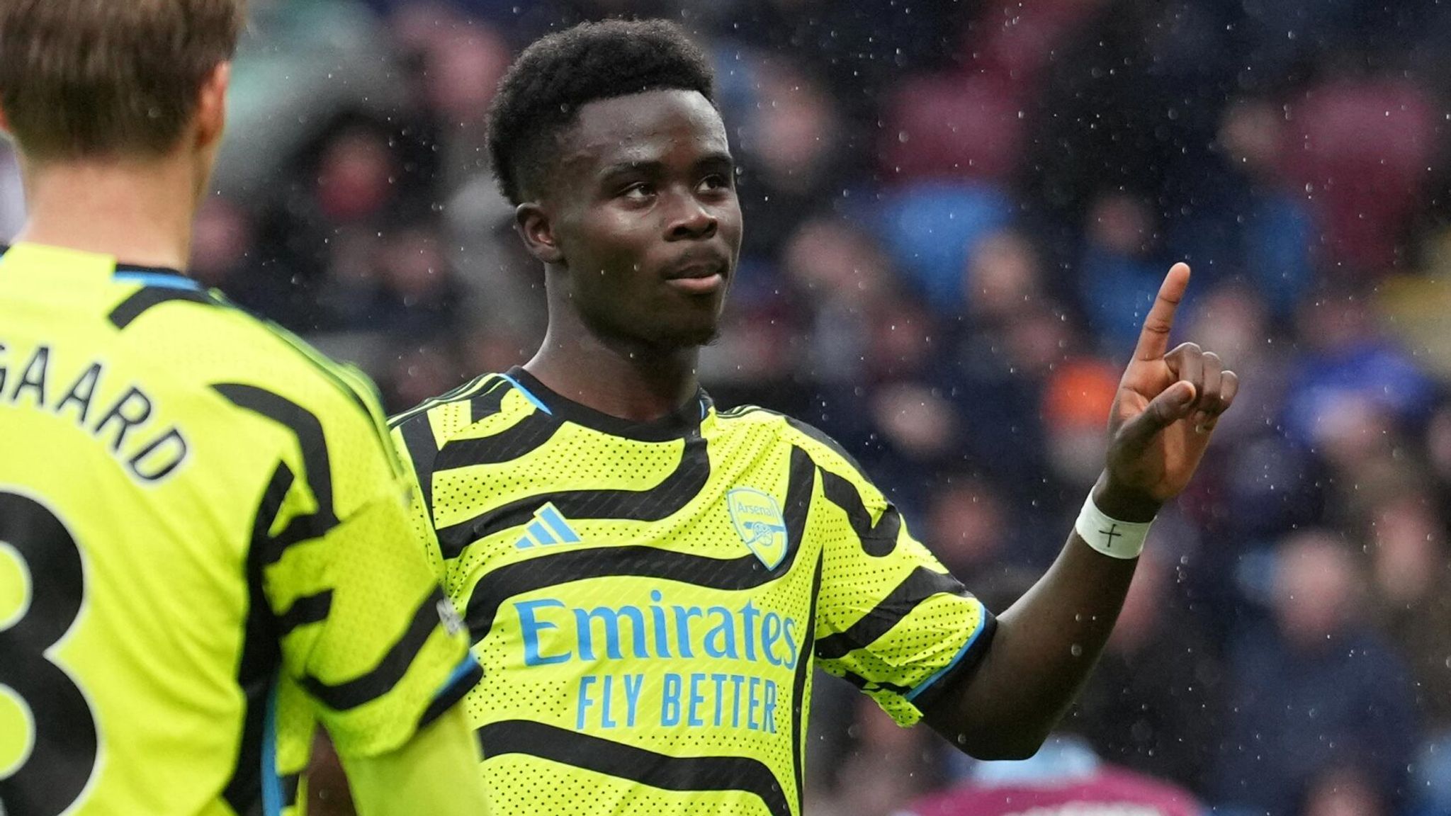 Bukayo Saka celebrates after doubling Arsenal's lead at Burnley from the penalty spot