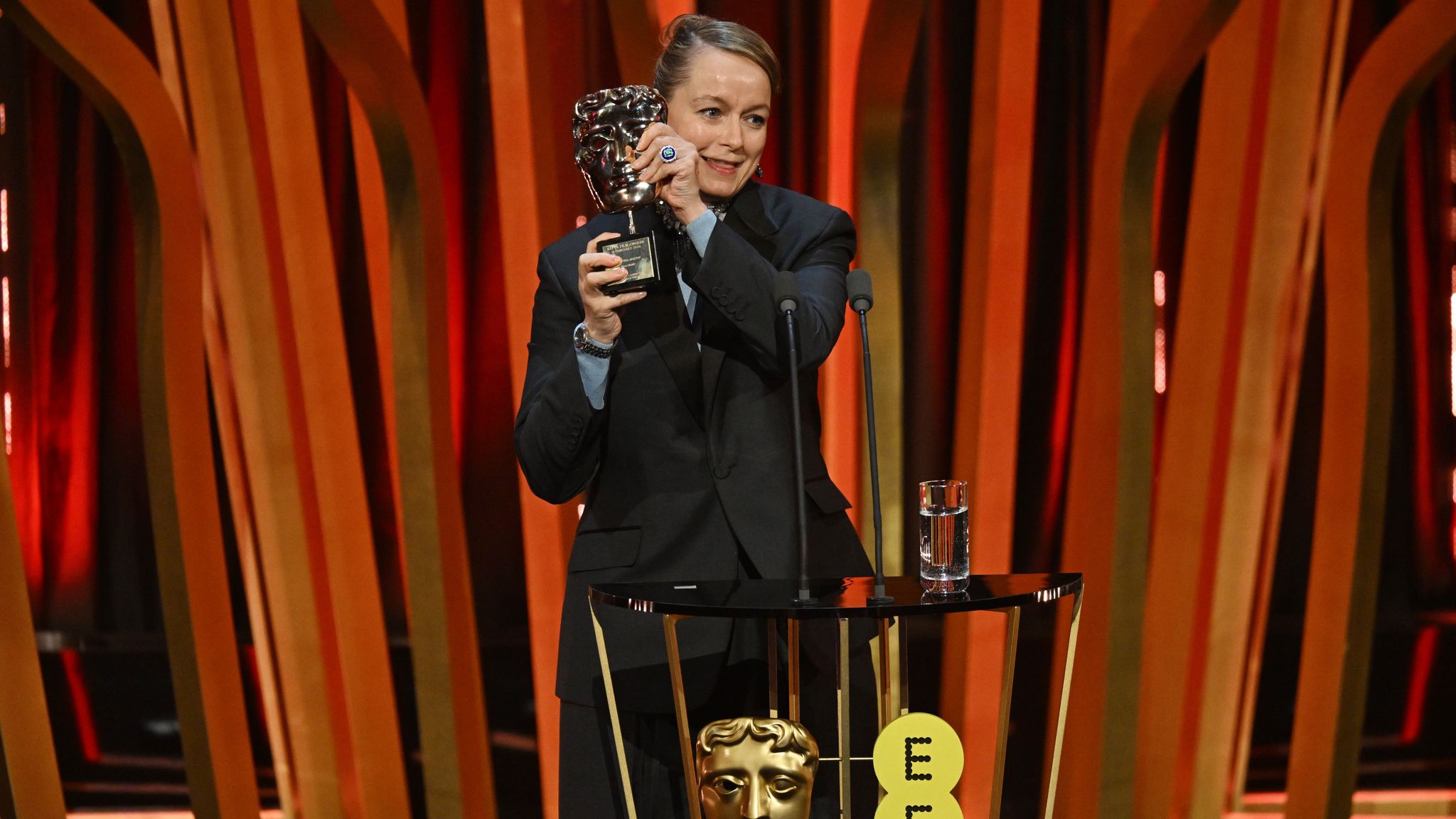 Samantha Morton holding her Fellowship Award. Pic: Kate Green/BAFTA/Getty Images for BAFTA