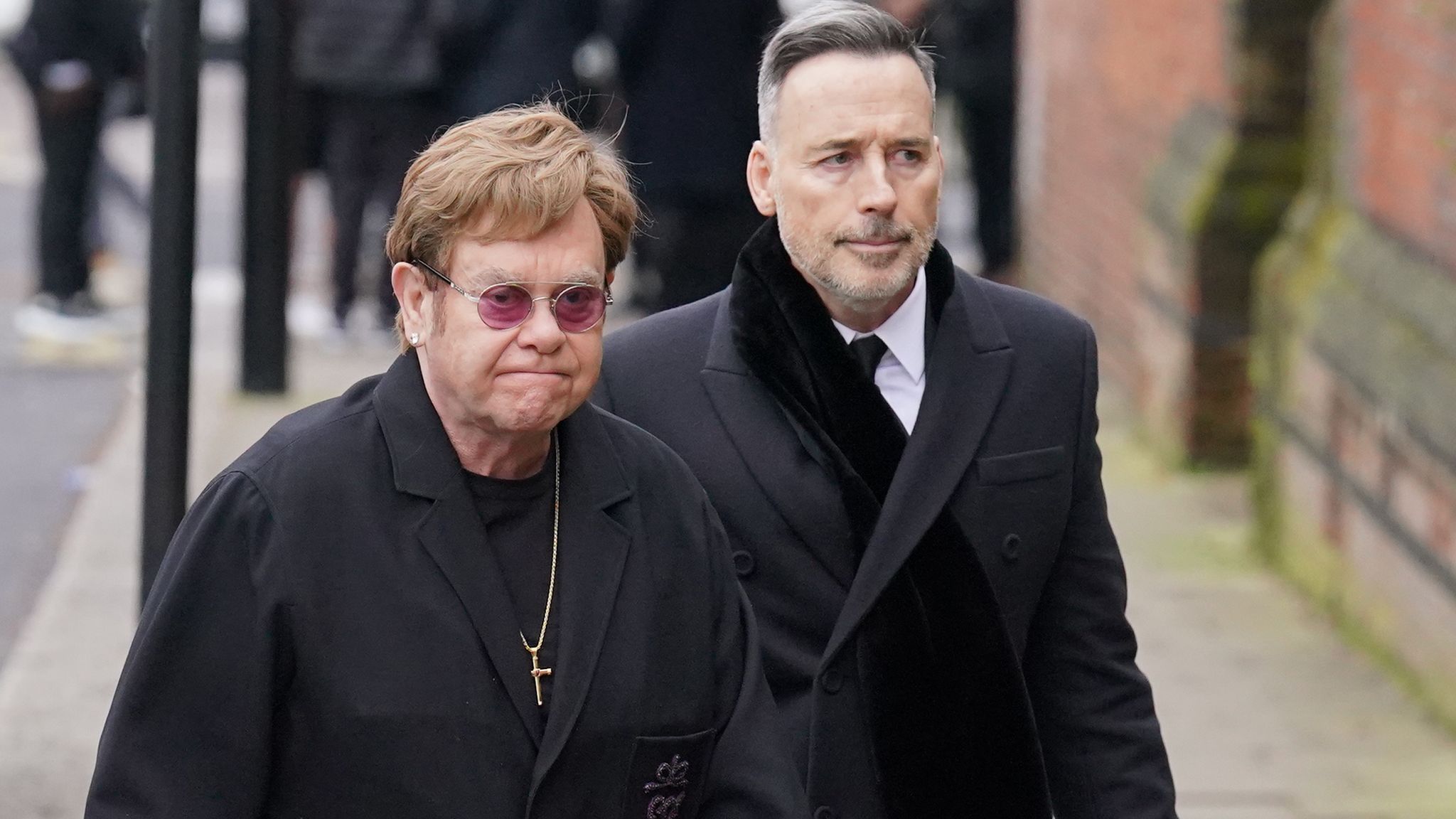 Pic: PA Sir Elton John and his partner David Furnish attending the funeral service of Derek Draper at St Mary the Virgin church in Primrose Hill, north west London. The former lobbyist turned psychologist and author, who married presenter Kate Garraway in 2005, died last month following long-lasting symptoms from coronavirus. Picture date: Friday February 2, 2024