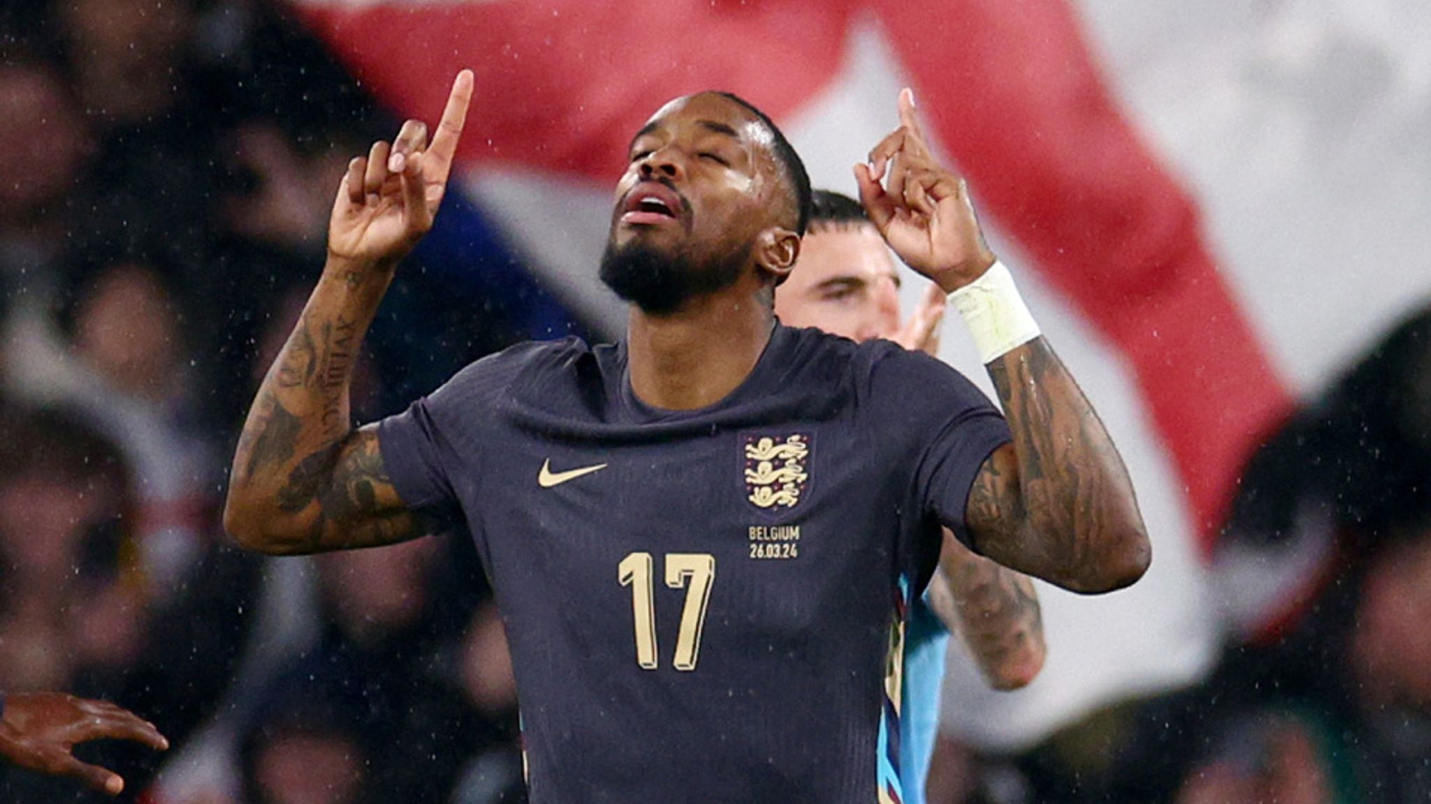 Ivan Toney celebrates after equalising for England from the penalty spot