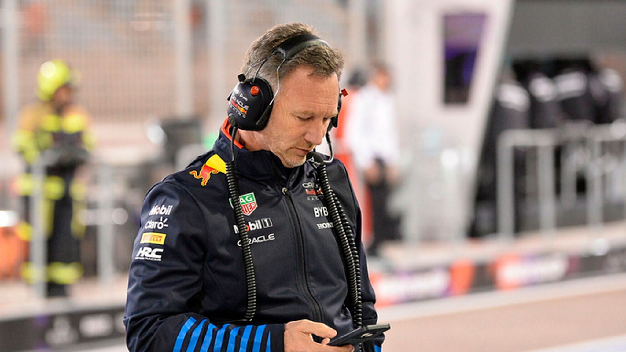 Horner by the track in Bahrain on Thursday. Pic: AP