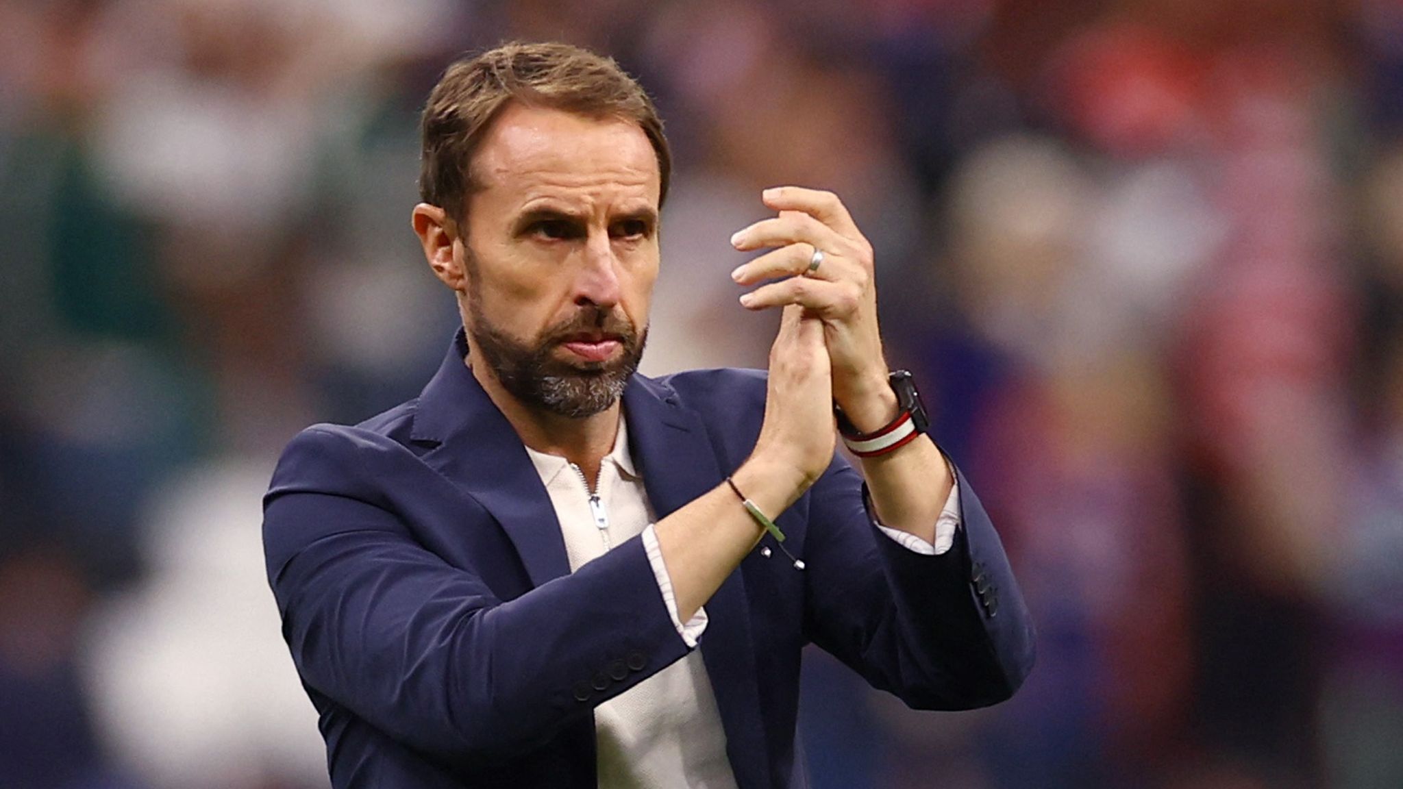 Soccer Football - FIFA World Cup Qatar 2022 - Group B - England v United States - Al Bayt Stadium, Al Khor, Qatar - November 25, 2022 England manager Gareth Southgate reacts REUTERS/John Sibley