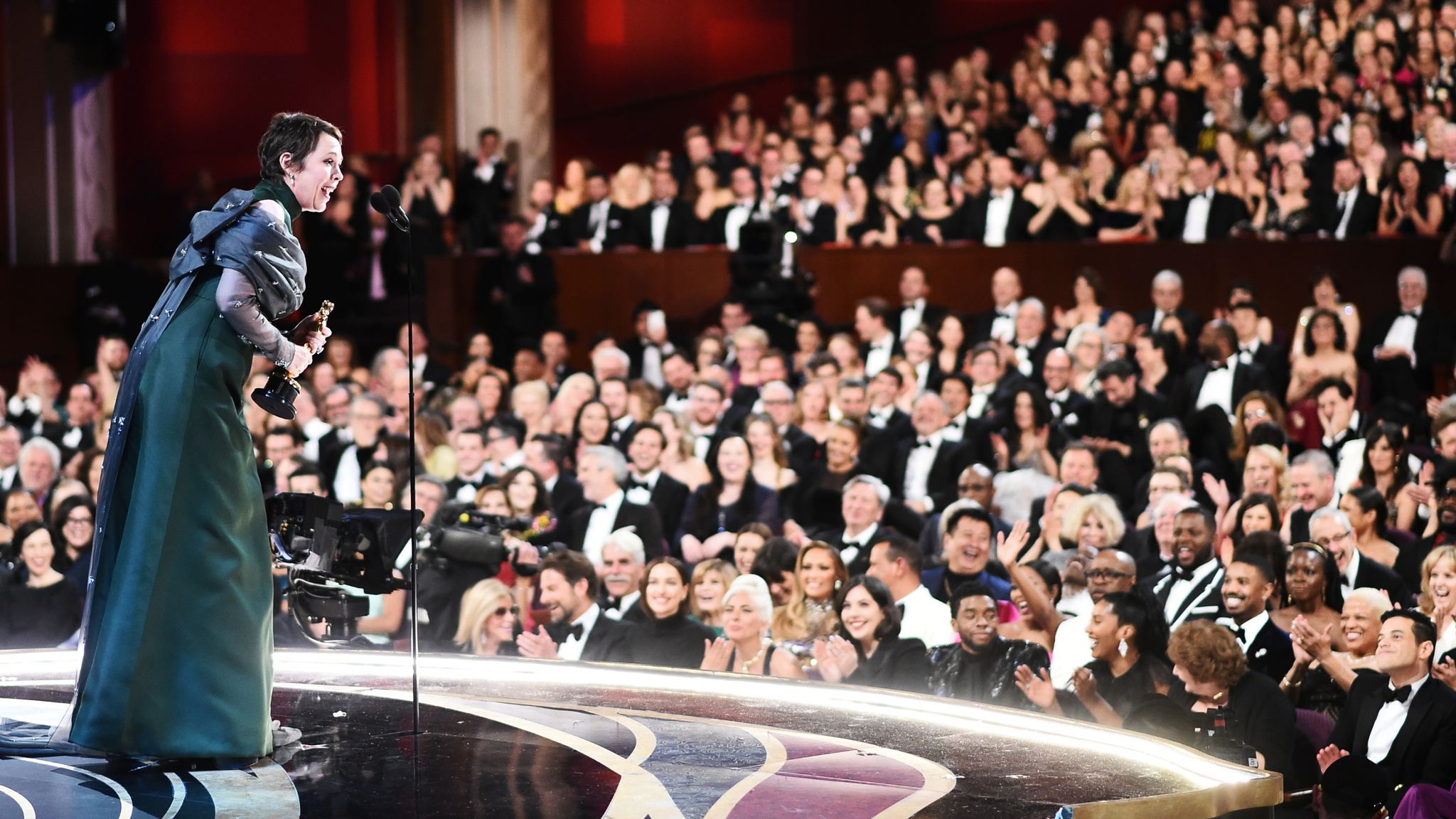 Olivia Colman accepts her Best Actress award at the Oscars in 2019. Pic: Matt Petit/AMPAS/Reuters