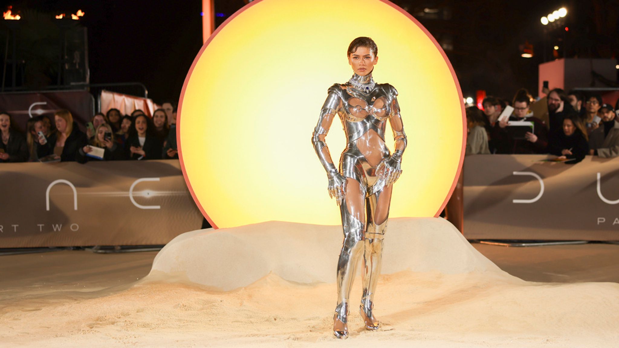 Zendaya poses for photographers upon arrival at the World premiere of the film &#39;Dune: Part Two&#39; on Thursday, Feb. 15, 2024 in London. (Photo by Vianney Le Caer/Invision/AP)