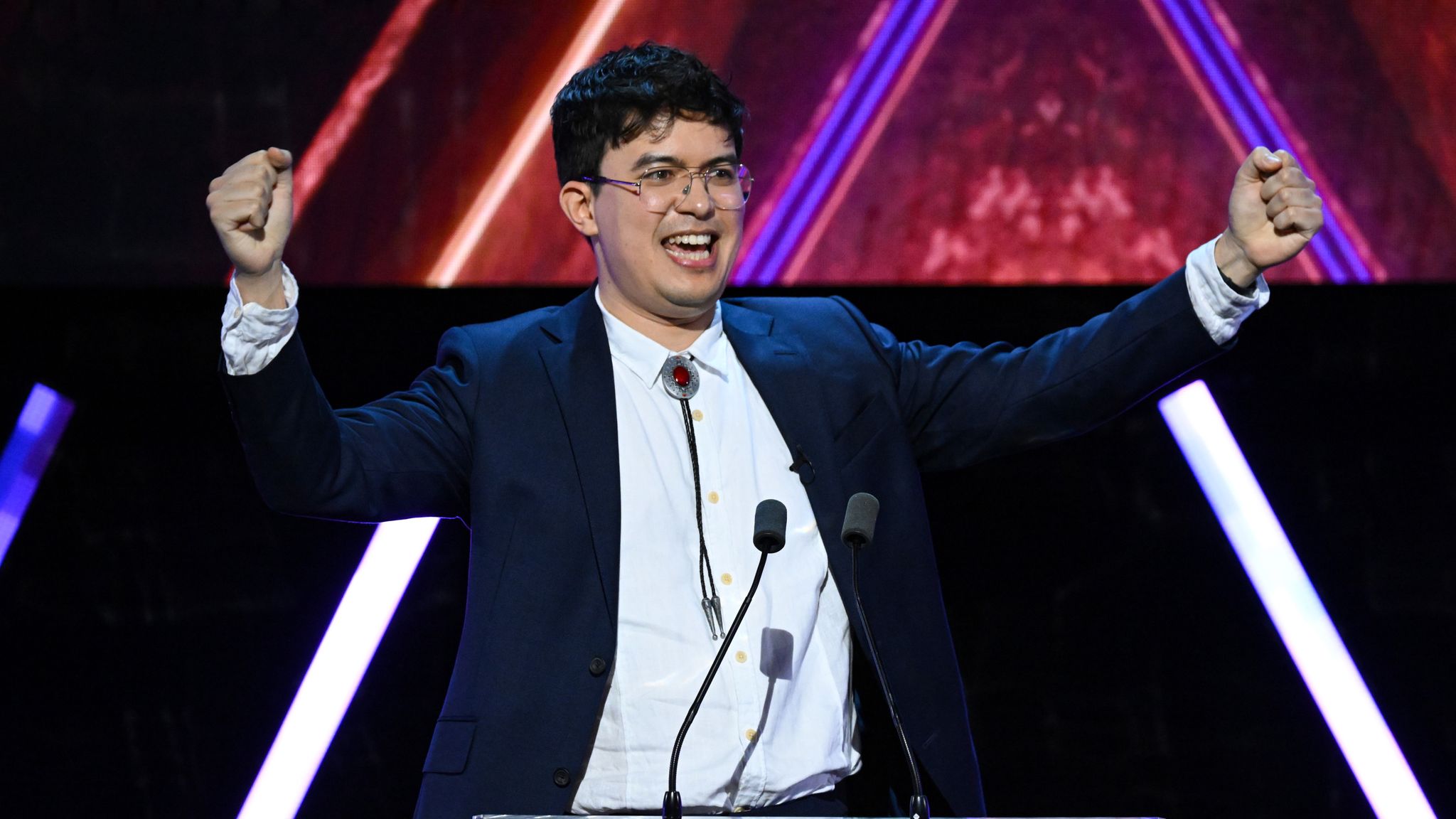 Phil Wang hosts the BAFTA Games Awards 2024 at the Queen Elizabeth Hall on 11 April. Pic: BAFTA 