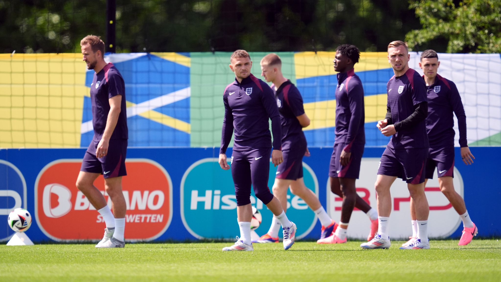 Harry Kane (left) in training with teammates. Pic: PA