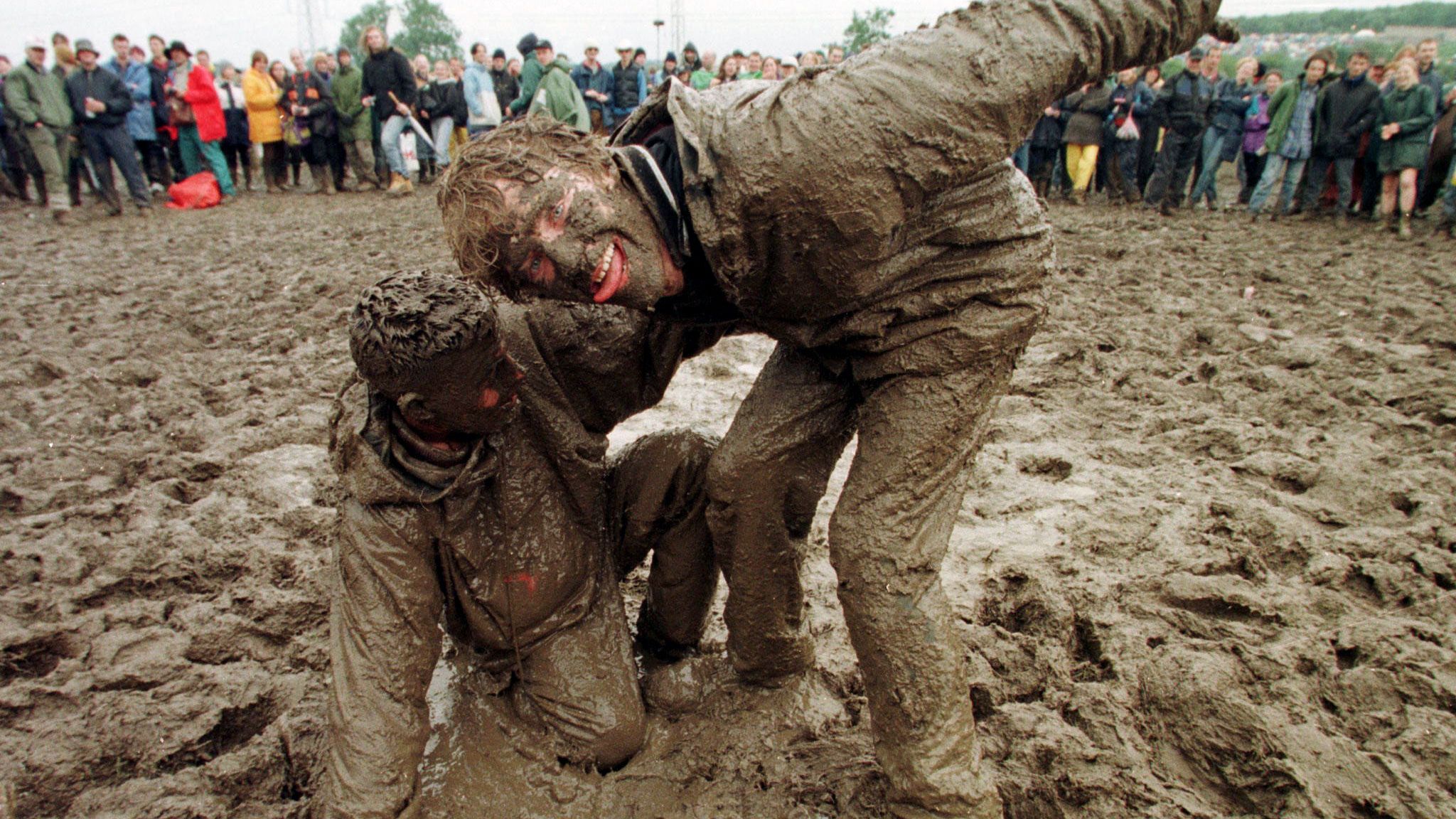 Glastonbury 1997 was particularly memorable for the mud. Pic: Reuters