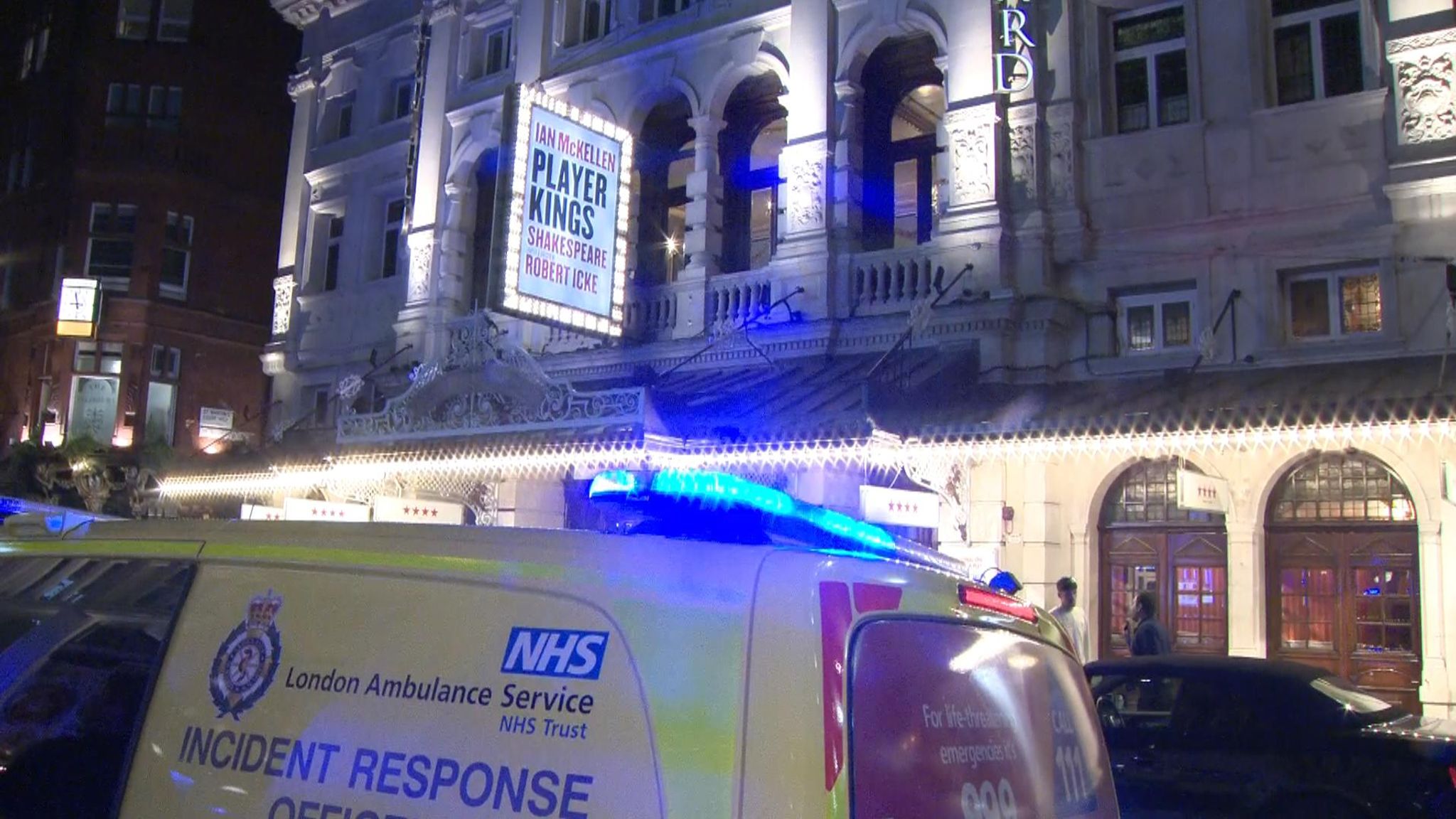 An NHS response unit outside the theatre. Pic: Sky News