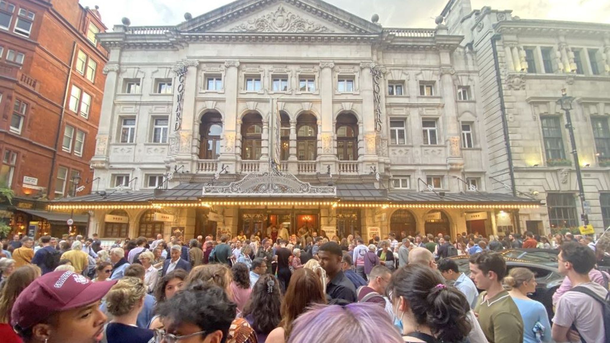 The audience after being evacuated onto St Martin's Lane