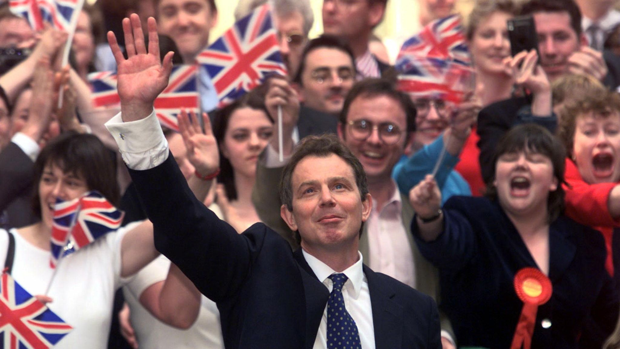 Labour leader Tony Blair waves as he arrives at No.10 Downing Street. Pic Reuters