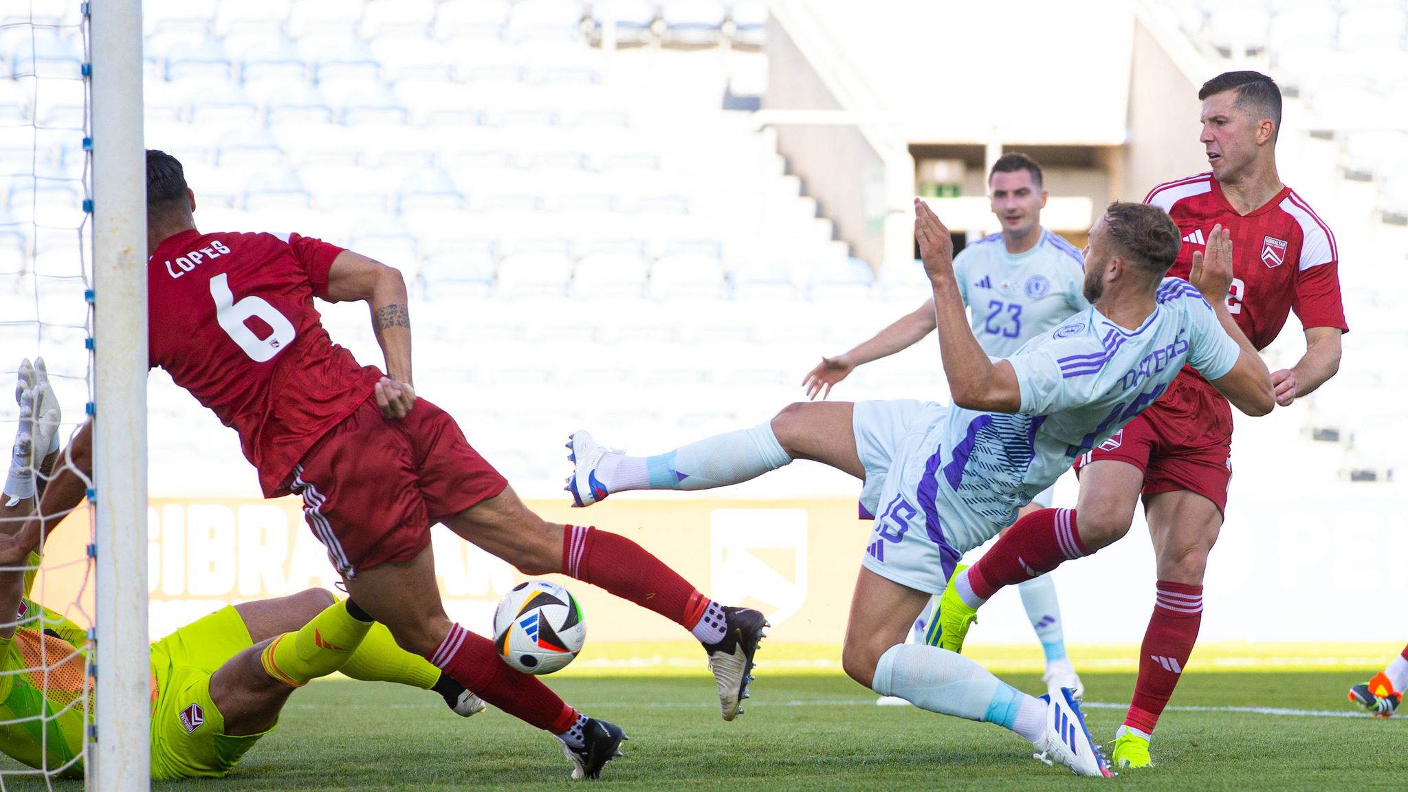 Scotland's Ryan Porteous was among the players to go close in the first half 