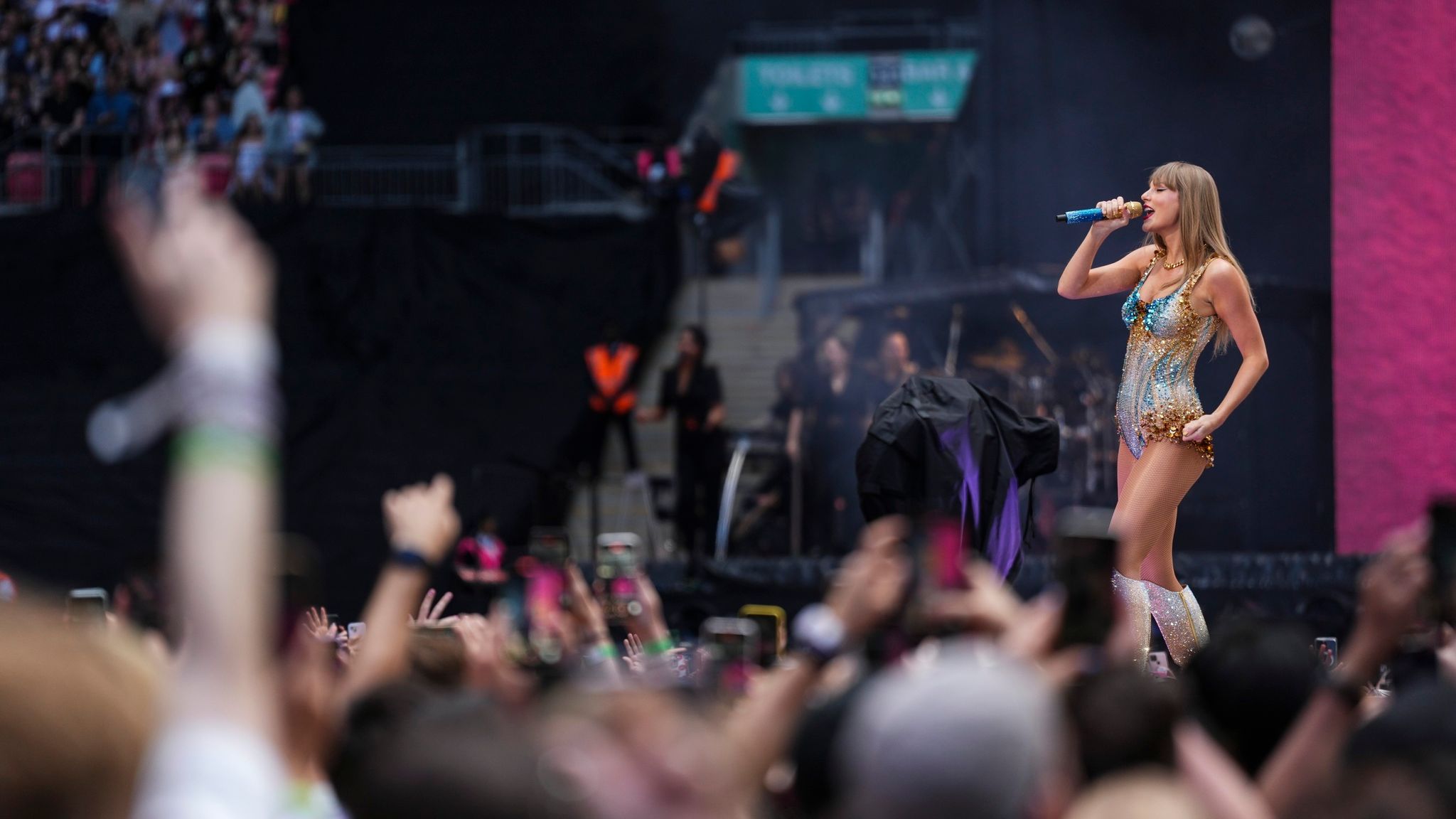 Taylor Swift performs at Wembley Stadium as part of her Eras Tour on Friday, June 21, 2024 in London. (Photo by Scott A Garfitt/Invision/AP)