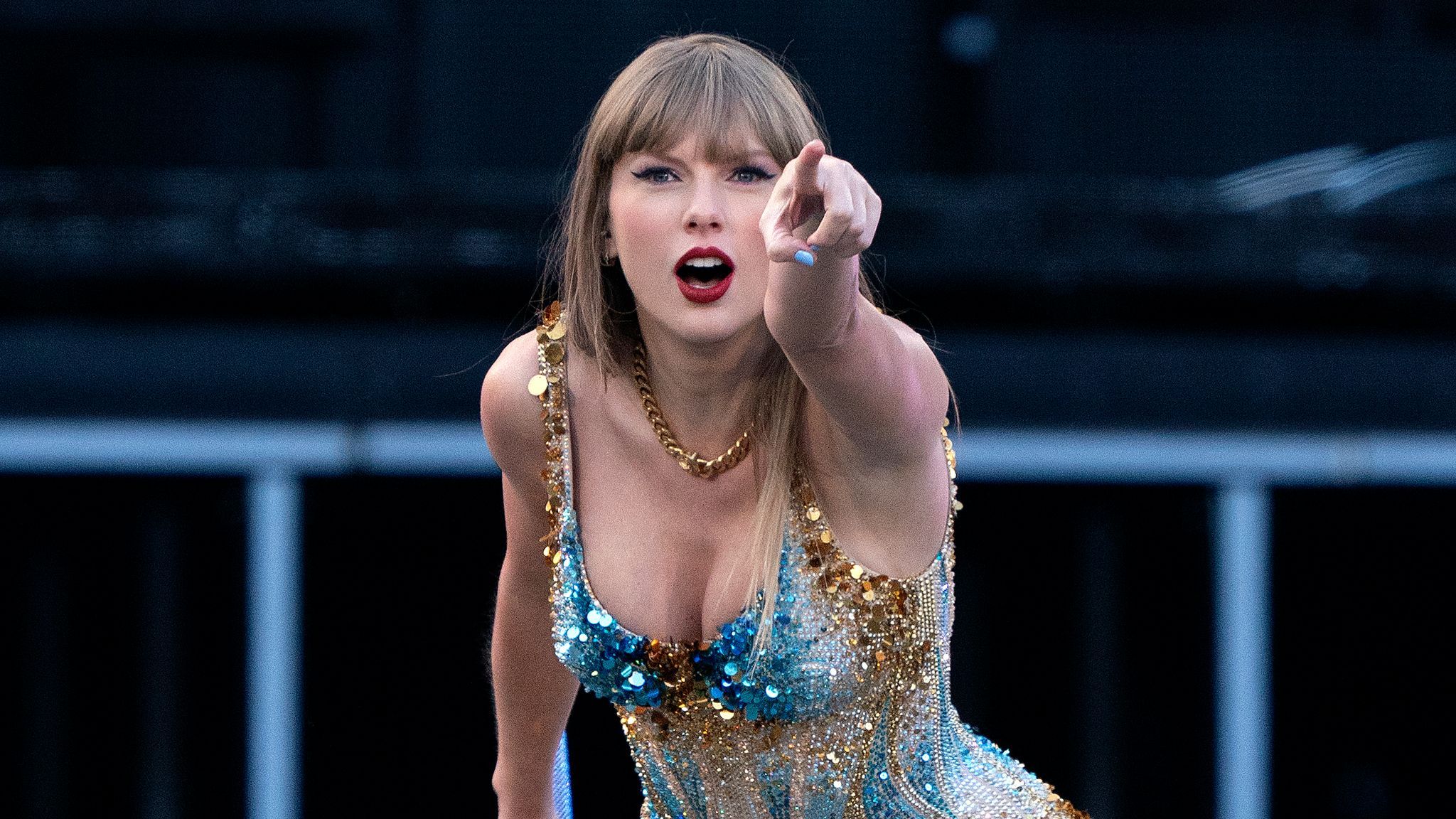 Swift onstage during Friday's performance. Pic: PA