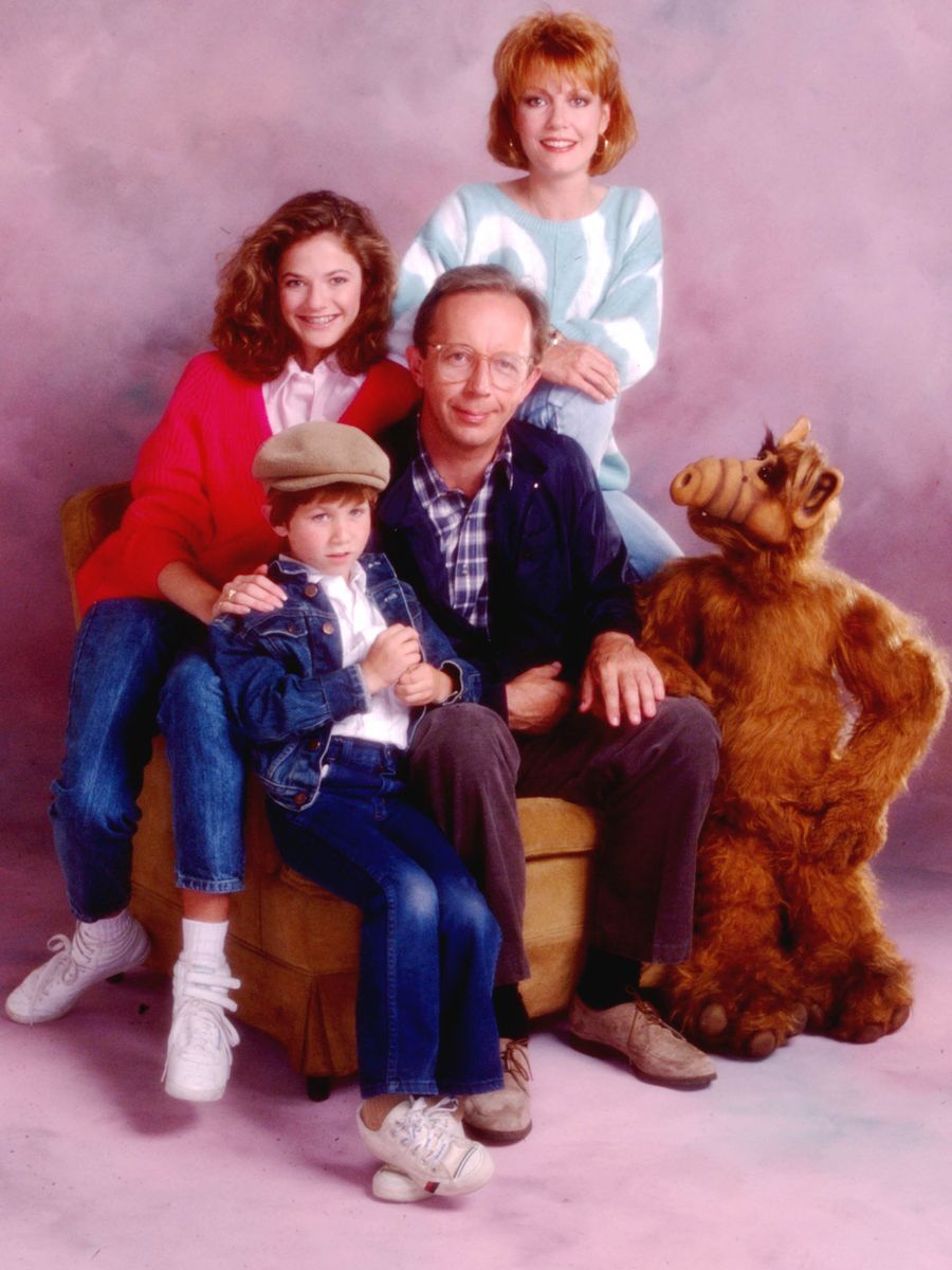 (clockwise from left): Andrea Elson, Max Wright, Anne Schedeen, Alf, Benji Gregory. Pic:Everett/Shutterstock