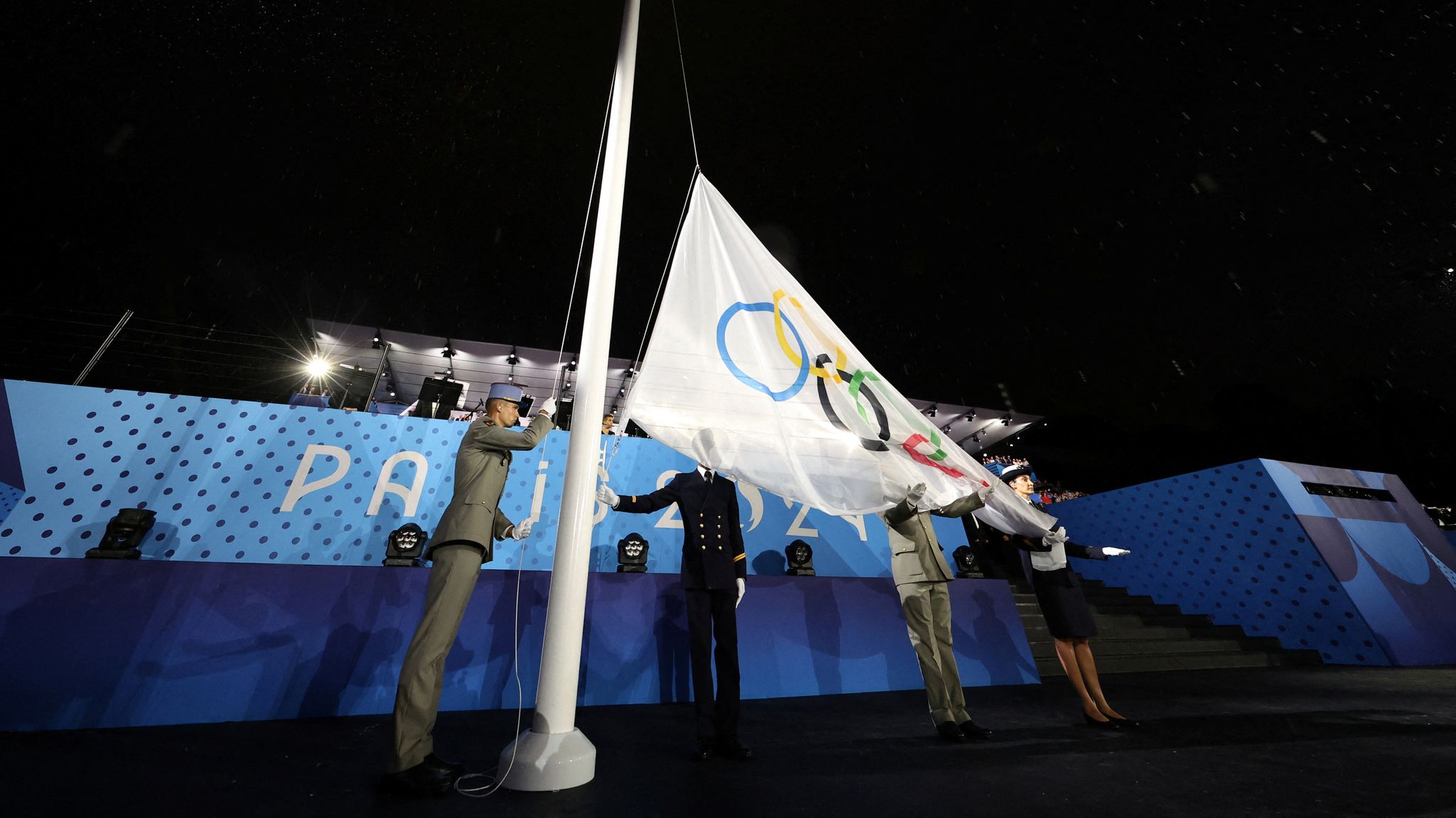 The Olympic flag was raised during the opening ceremony. Pic: Reuters