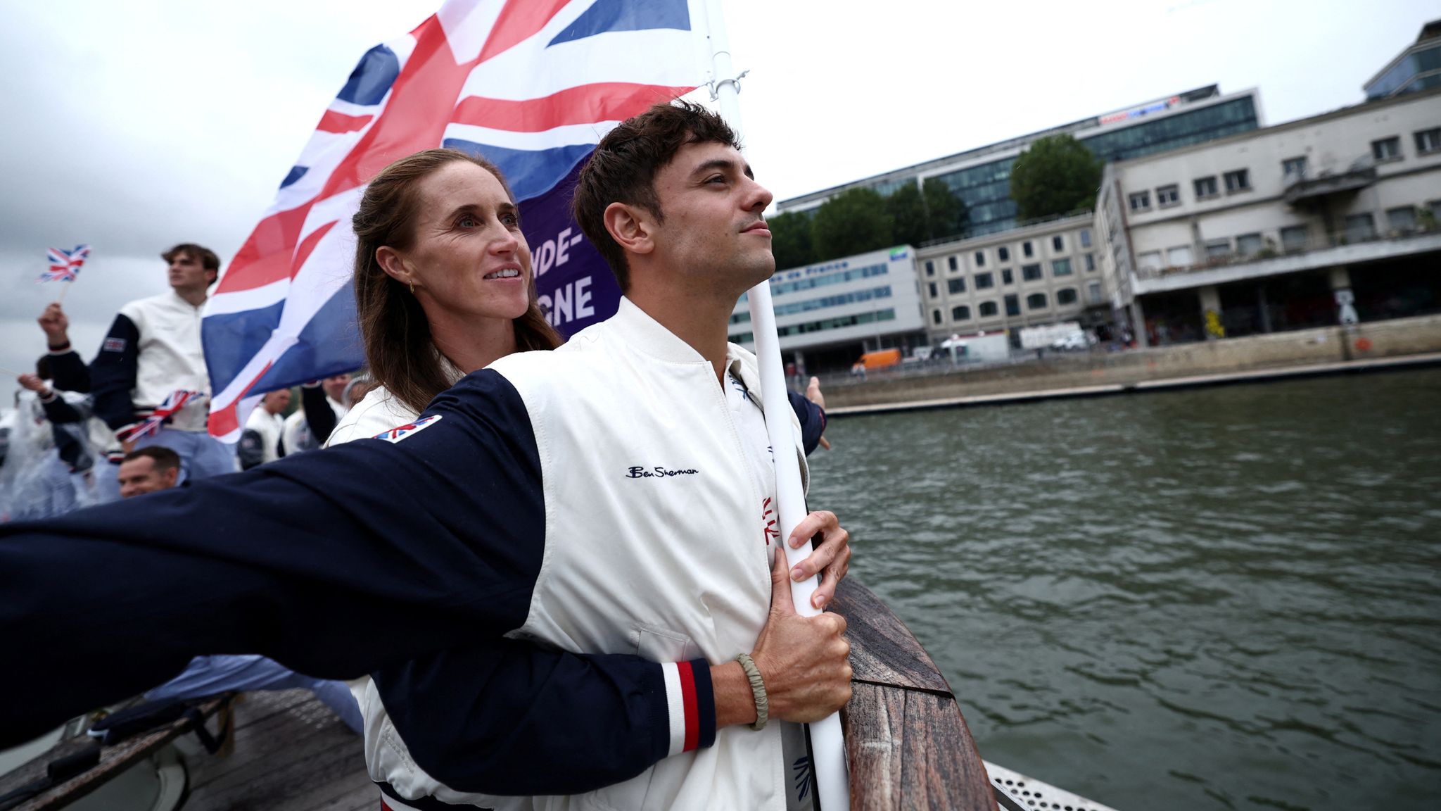 Flagbearers Thomas Daley and Helen Glover. Pic: Reuters