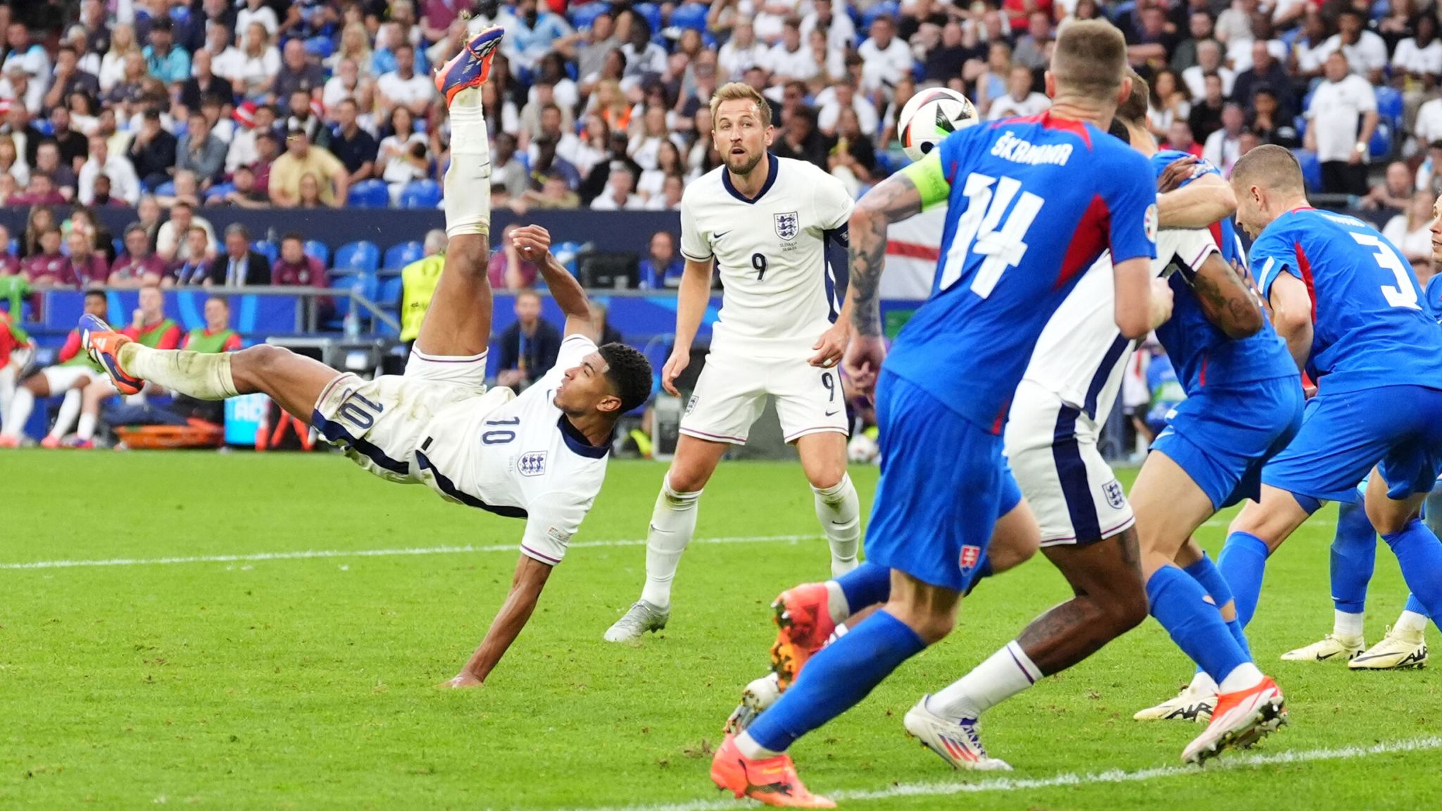 Jude Bellingham scores England's equaliser with a spectacular overhead kick