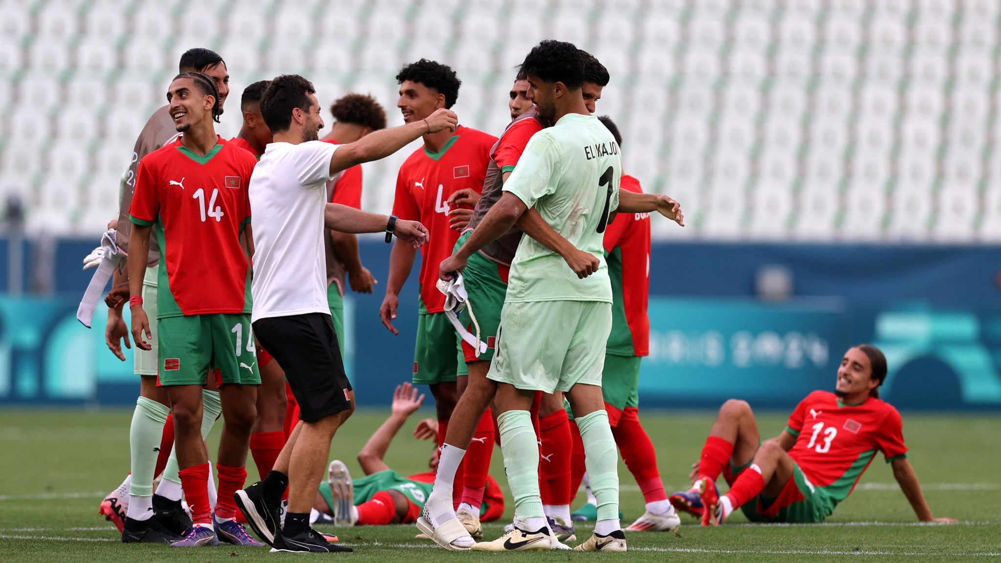 Morocco players celebrate after the match. Pic: Reuters