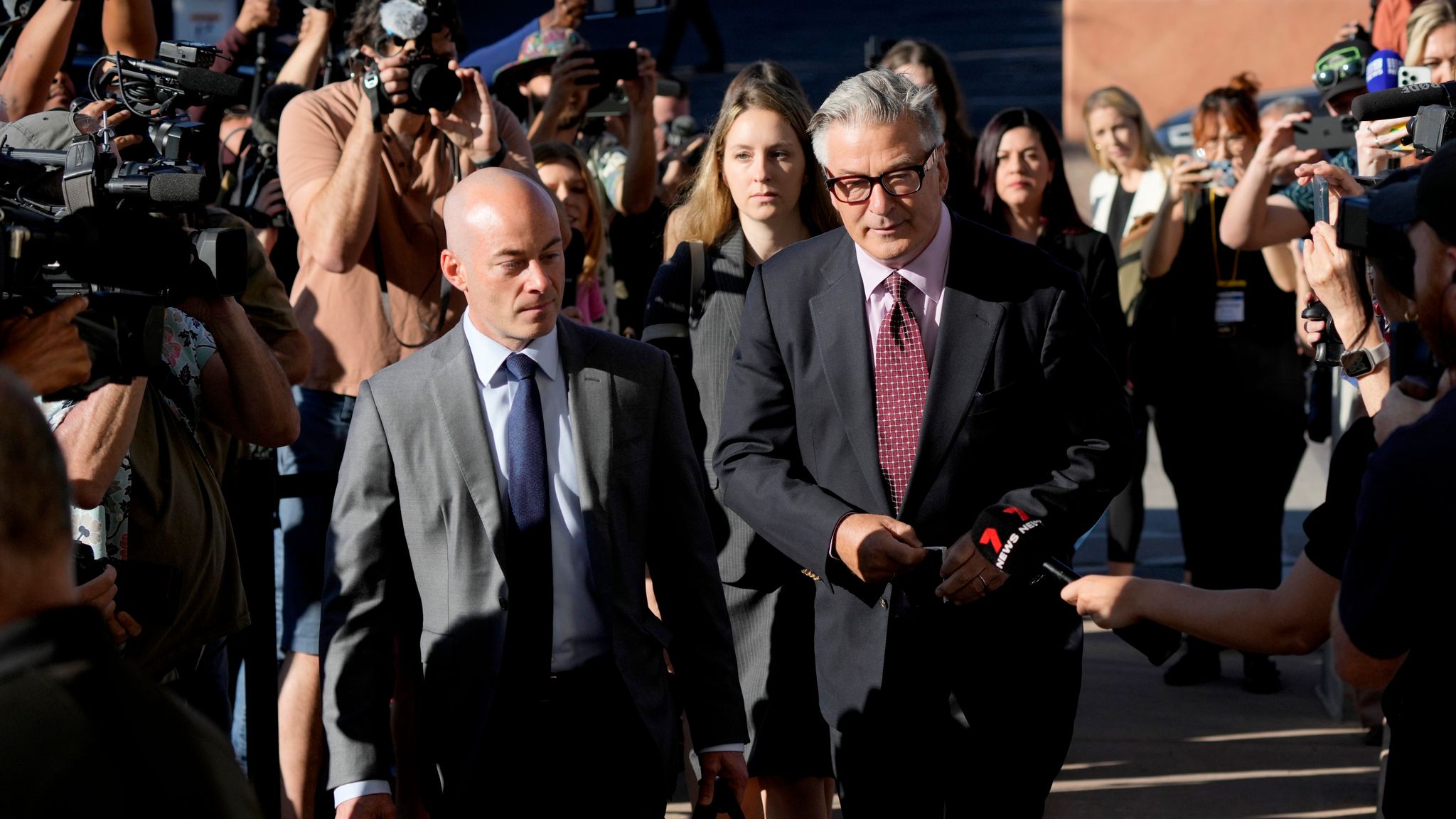 Alec Baldwin arrives for his hearing in Santa Fe County District Court. Pic: AP