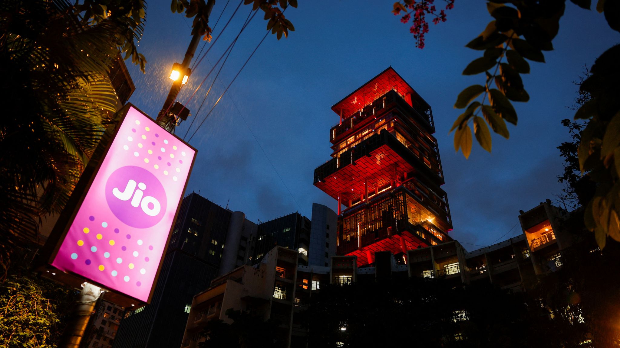 The decorated house of Mukesh Ambani. Pic: Reuters