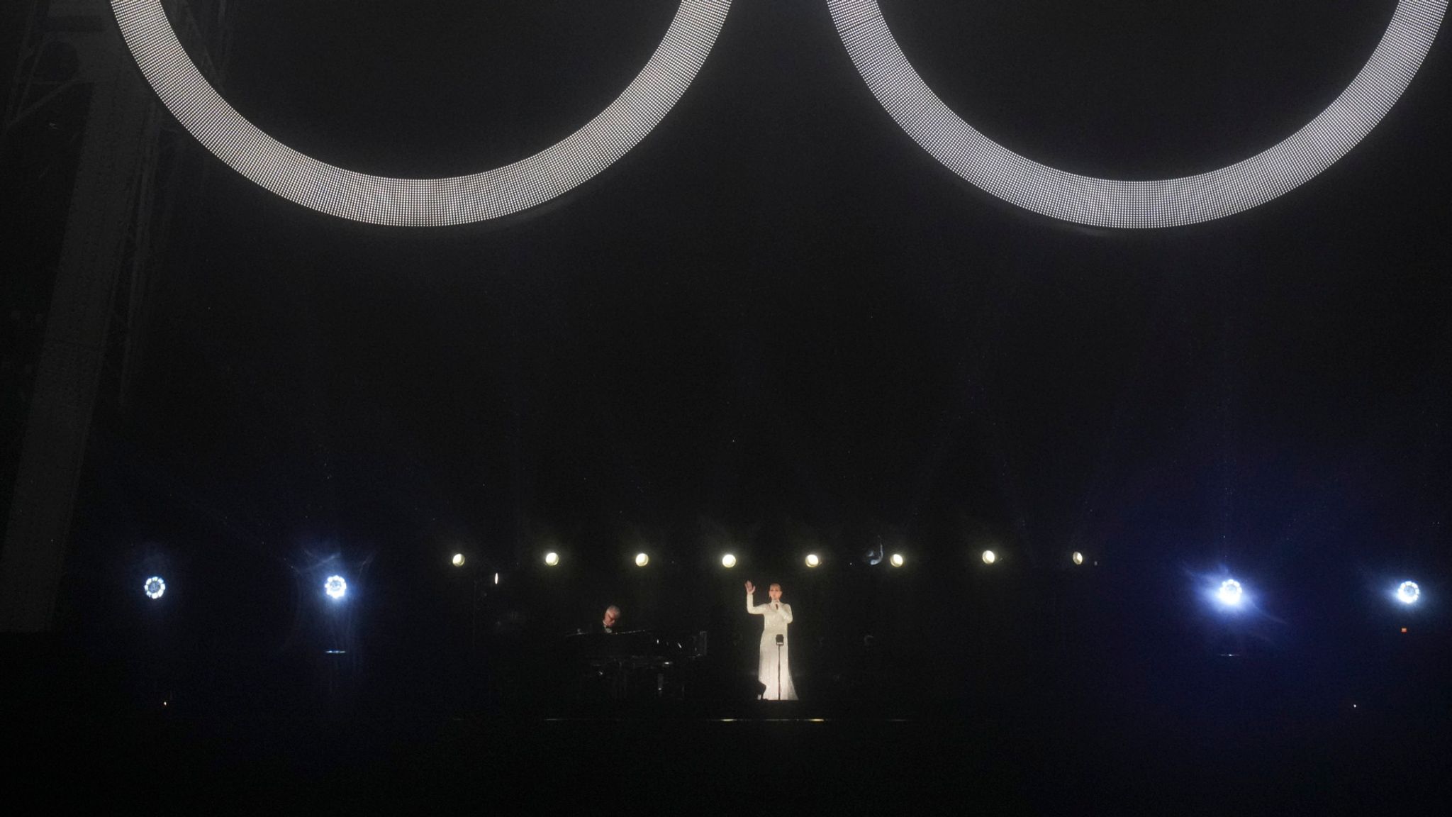 Celine Dion performs in Paris, France, during the opening ceremony of the 2024 Summer Olympics, Friday, July 26, 2024. (AP Photo/Thibault Camus)