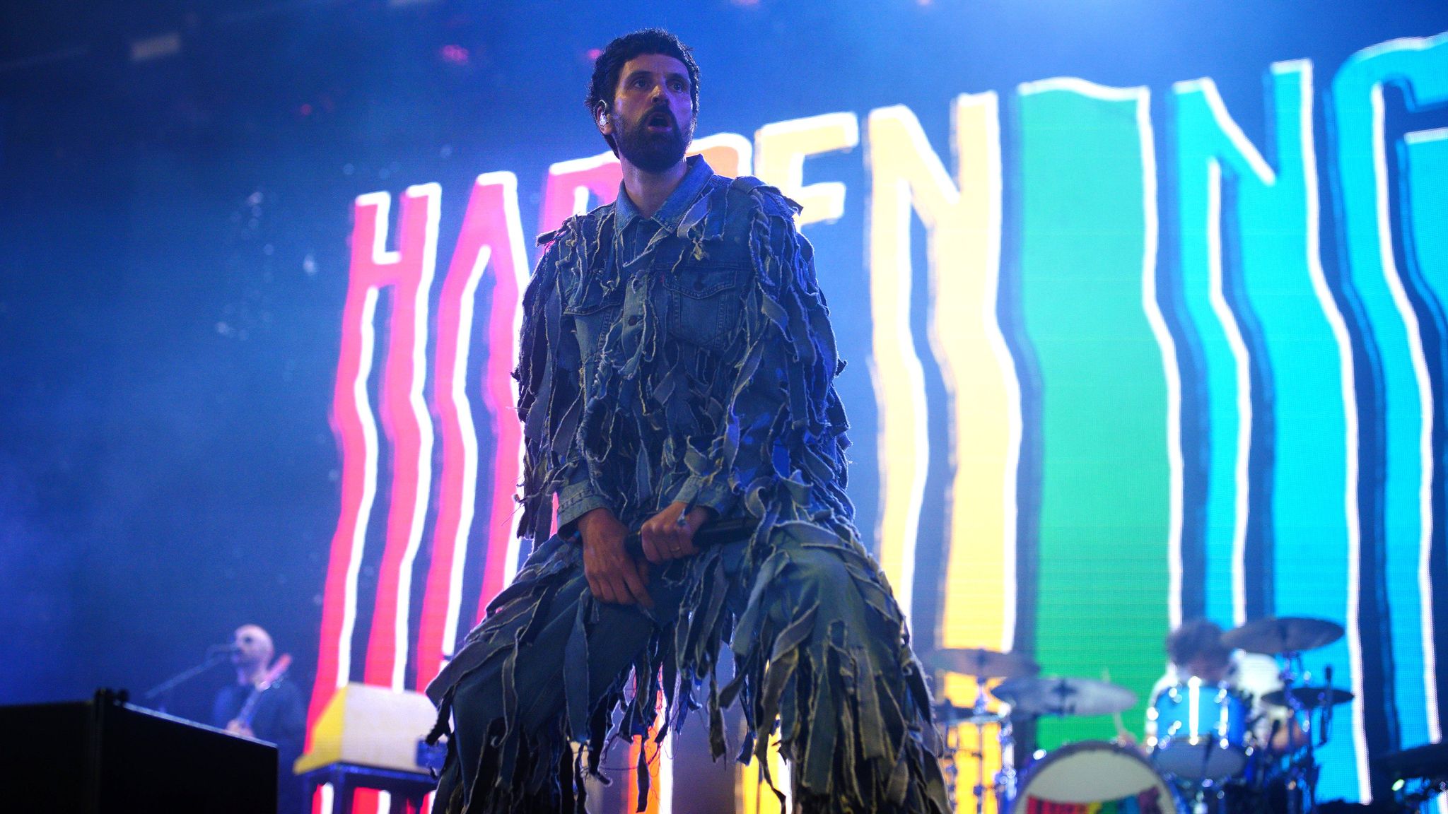 Kasabian's Sergio Pizzorno performing as a secret act on the Woodsies Stage at Glastonbury. Pic: Ben Birchall/PA