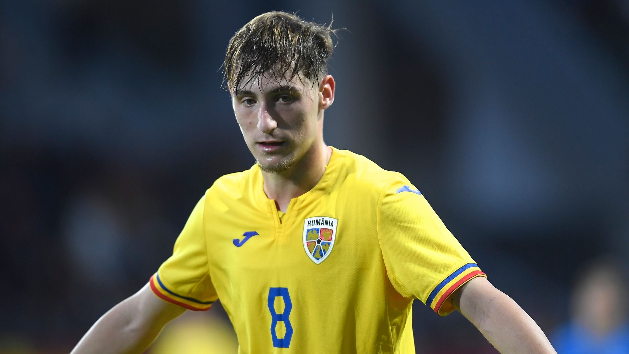 Constantin Grameni of Romania U21 in action during the UEFA European Under-21 Championship 2025 Qualifying round game between Romania U21 and Finland U21, at Municipal Stadium, in Sibiu, Romania, October 17, 2023.