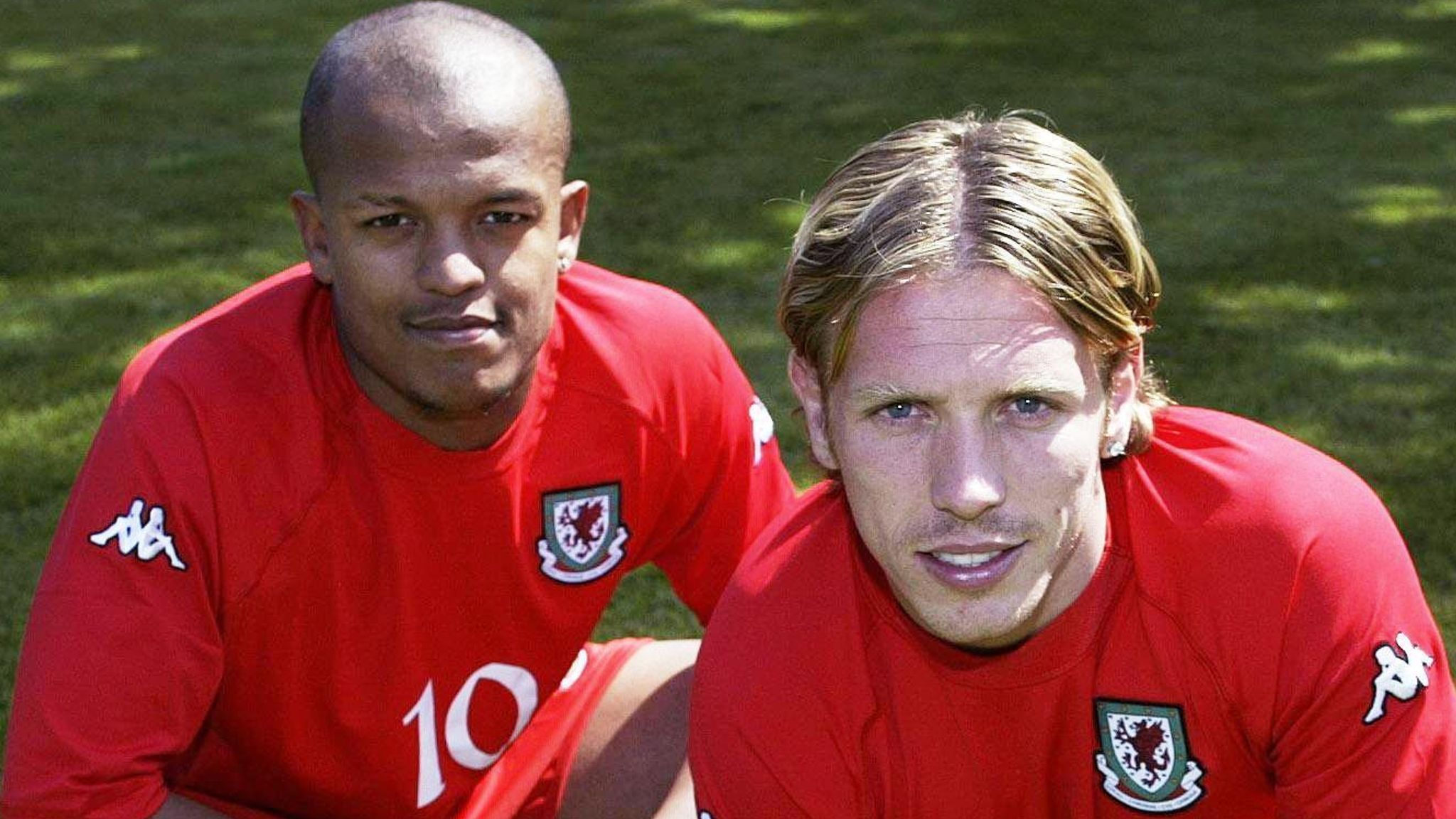 Wales' Robert Earnshaw and Craig Bellamy (right) during the launch of the new Kappa kit at Carden Park Hotel, near Wrexham. Wales will wear the new kit when playing their friendly international against Norway in Oslo on Thursday and Canada at Wrexham on Sunday.