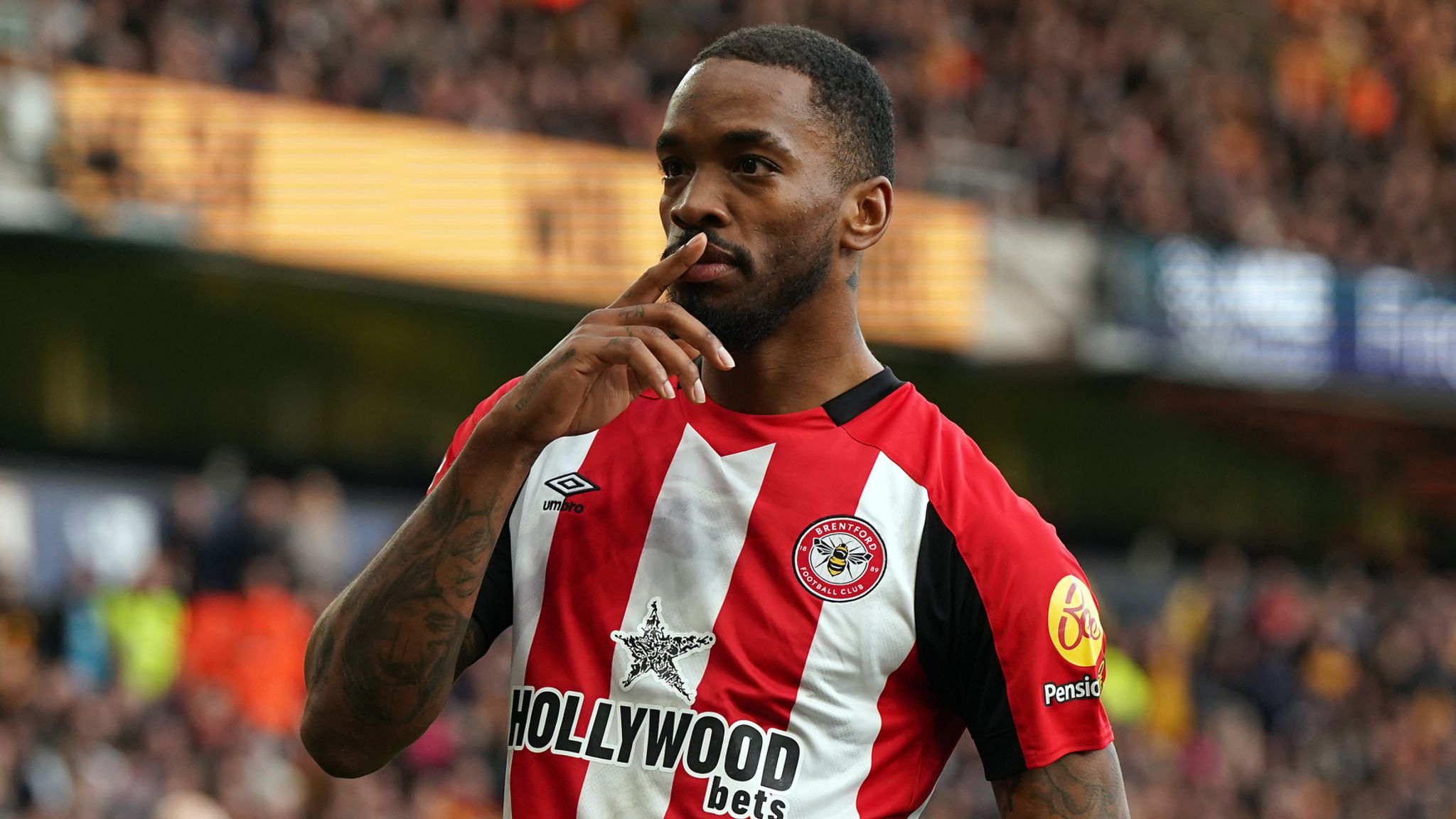 Ivan Toney celebrates his goal at Molineux