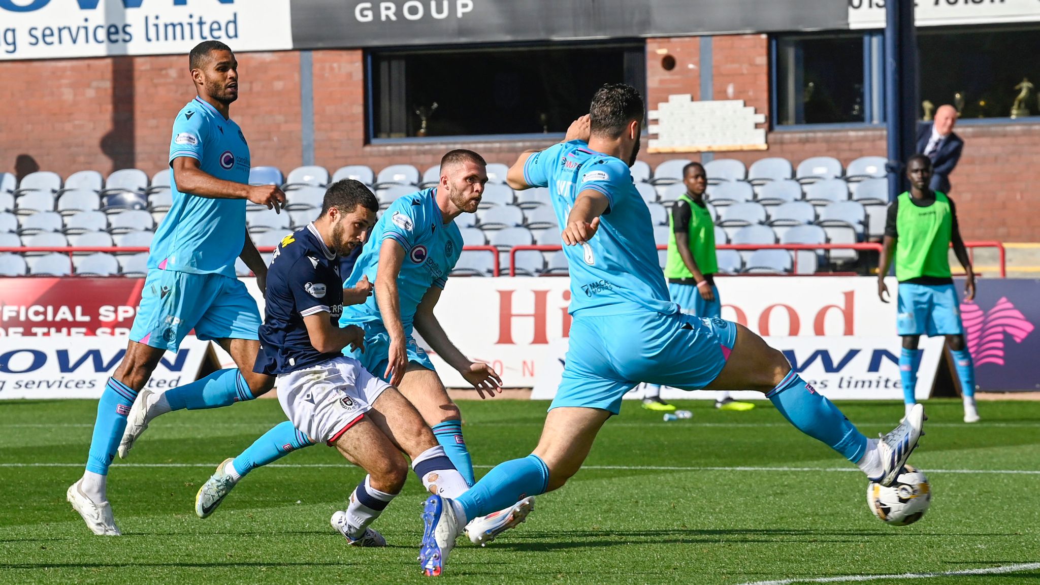 DUNDEE, SCOTLAND - AUGUST 31: Dundee's Ziyad Larkeche scores to make it 2-2 during a William Hill Premiership match between Dundee and St Mirren at the Scot Foam Stadium at Dens Park, on August 31, 2024, in Dundee, Scotland. (Photo by Rob Casey / SNS Group)