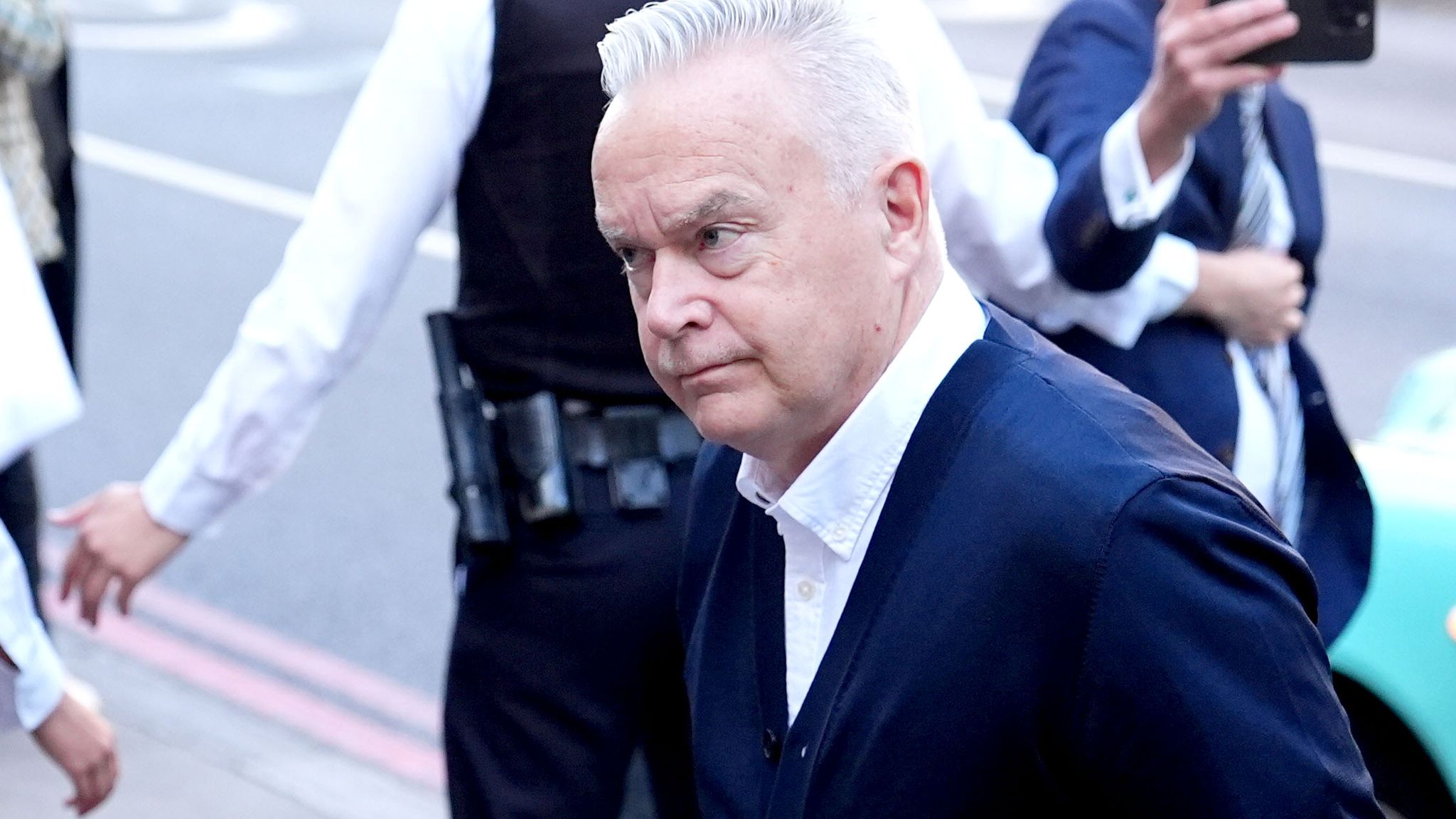 Former BBC broadcaster Huw Edwards arrives at Westminster Magistrates' Court. Pic: PA