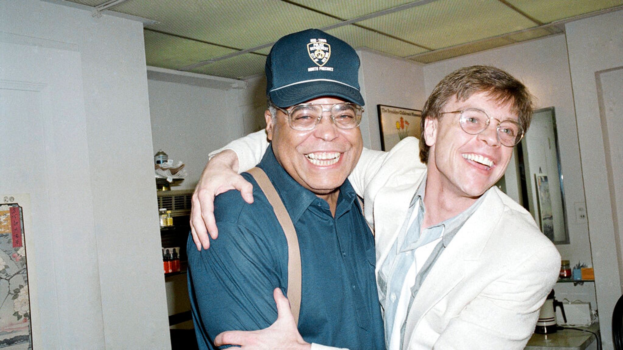 James Earl Jones with Luke Skywalker actor Mark Hamill in 1987