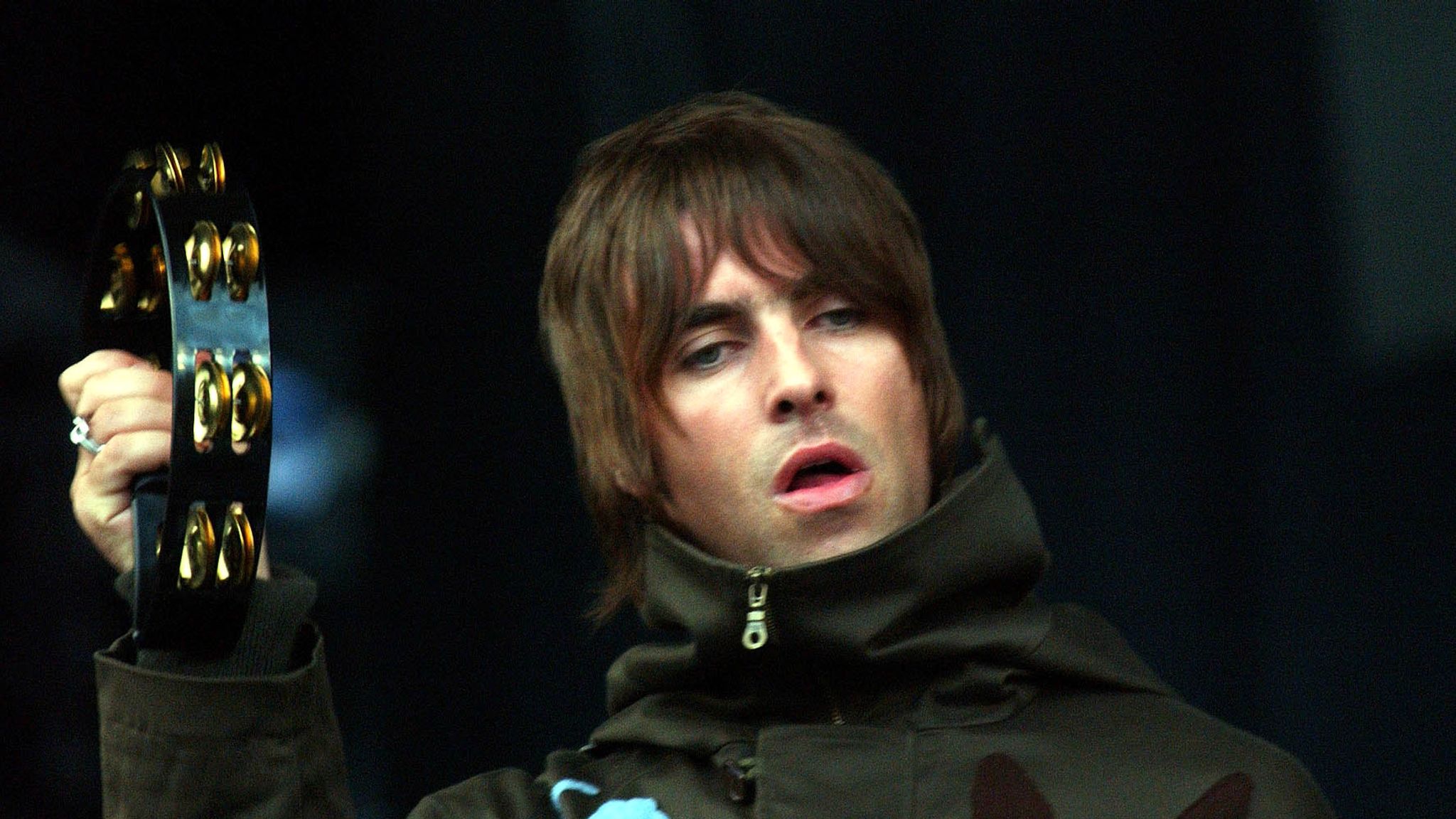 Oasis frontman Liam Gallagher performing on stage at London's Finsbury Park.