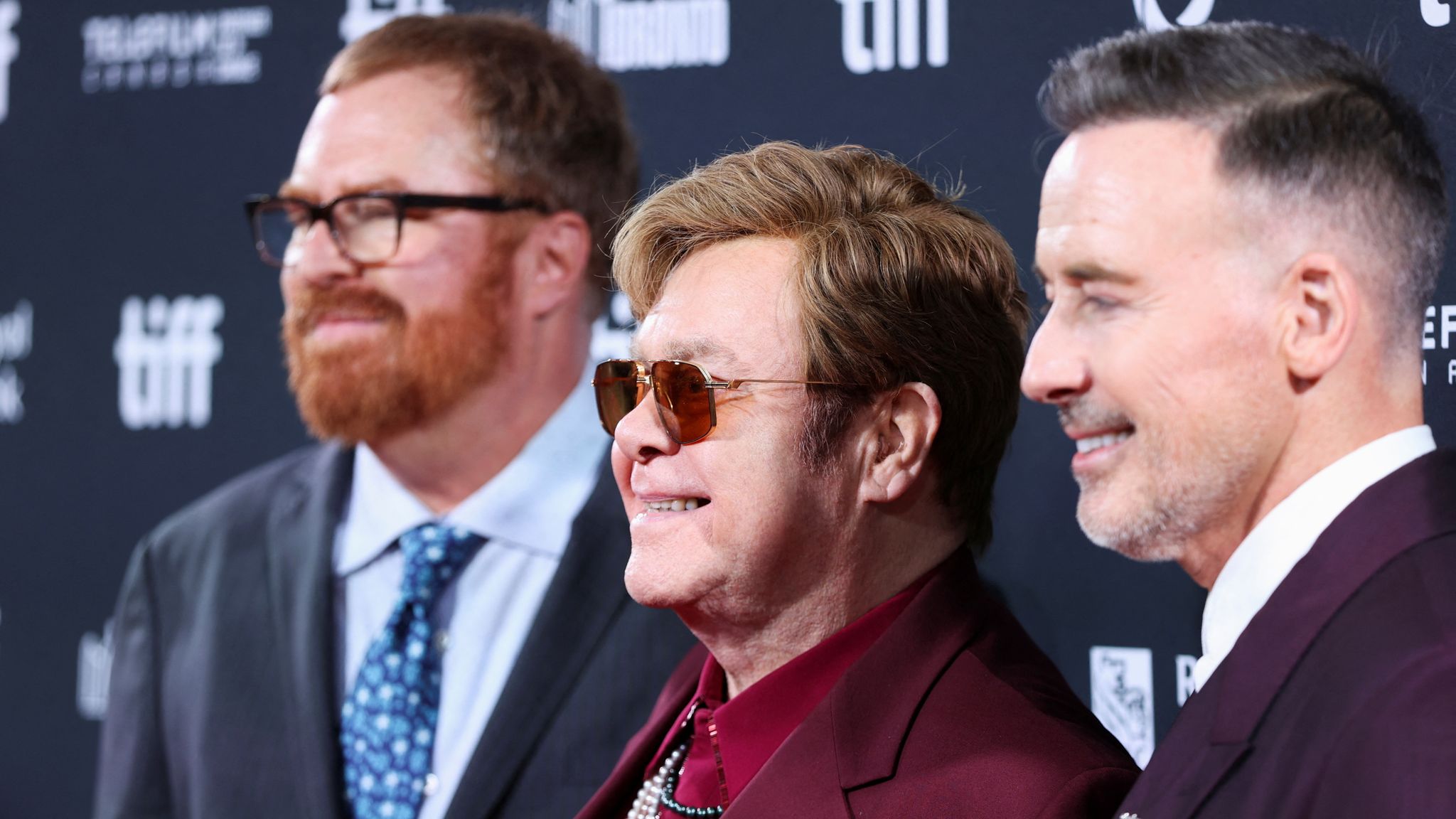 From left: RJ Cutler, Sir Elton John and David Furnish on the red carpet for a screening of the documentary in Toronto. Pic: Reuters